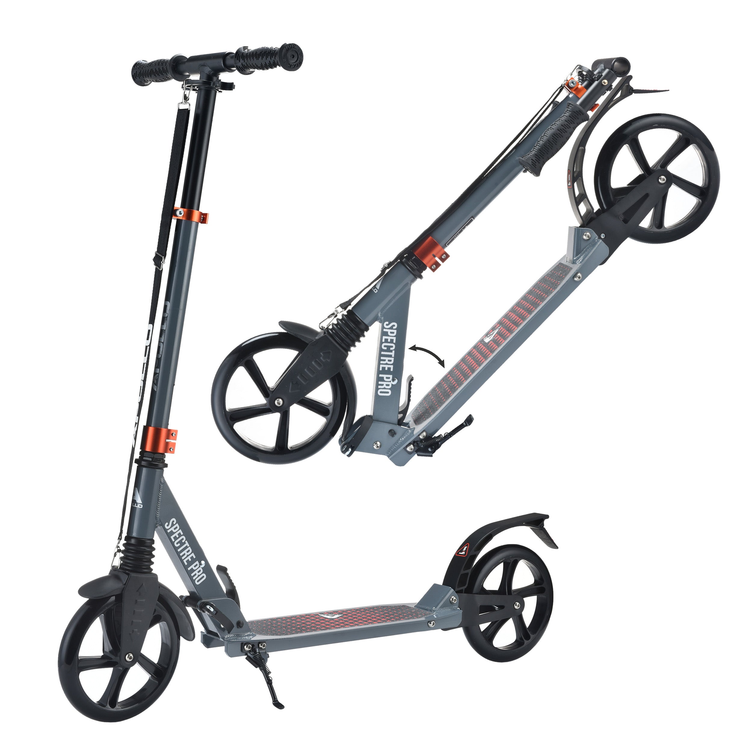Apollo - Trottinette roues XXL 200 mm - Trottinette urbaine Spectre Pro haut de gamme à large plateau - Gris Rouge