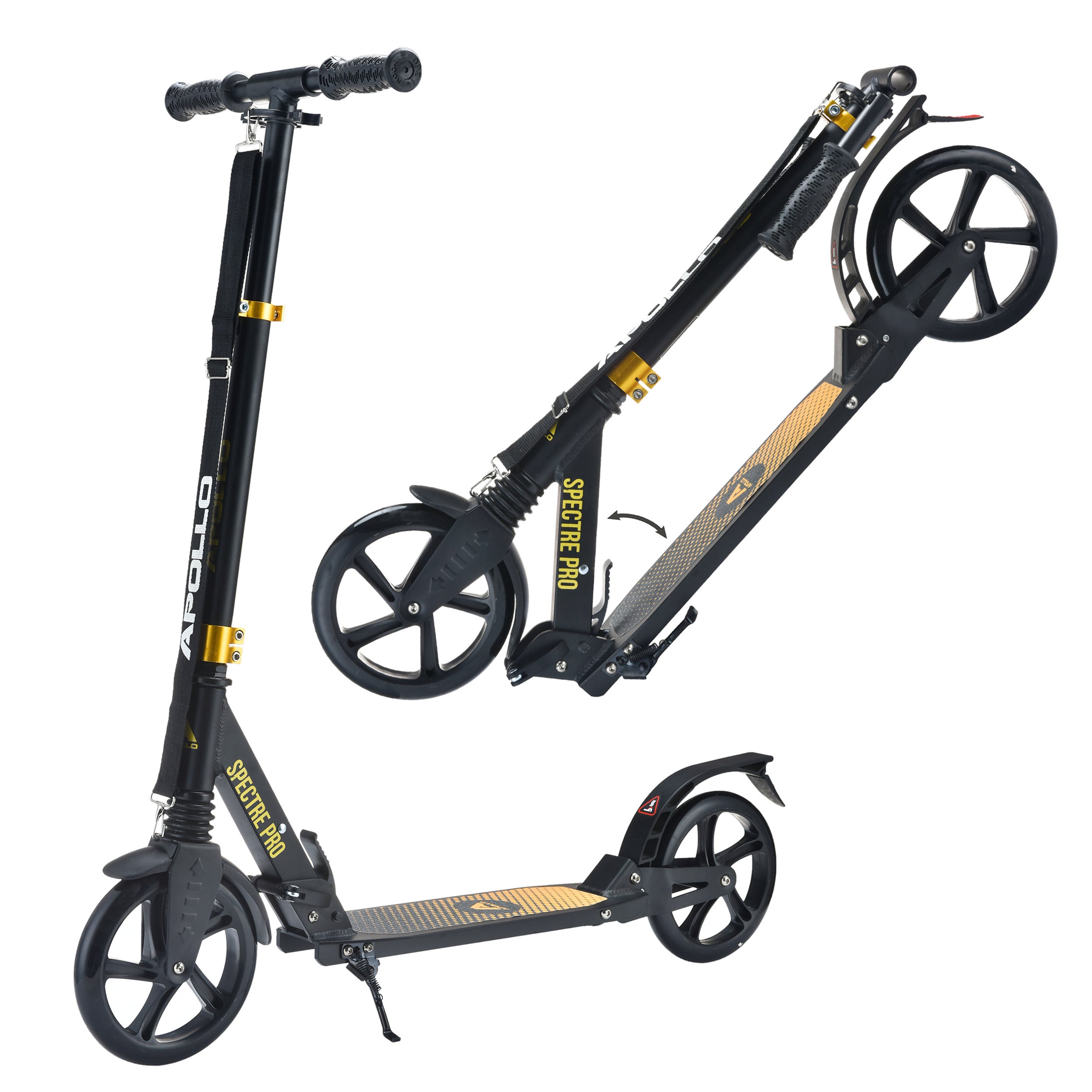 Apollo - Trottinette roues XXL 200 mm - Trottinette urbaine Spectre Pro haut de gamme à large plateau - Noir Or