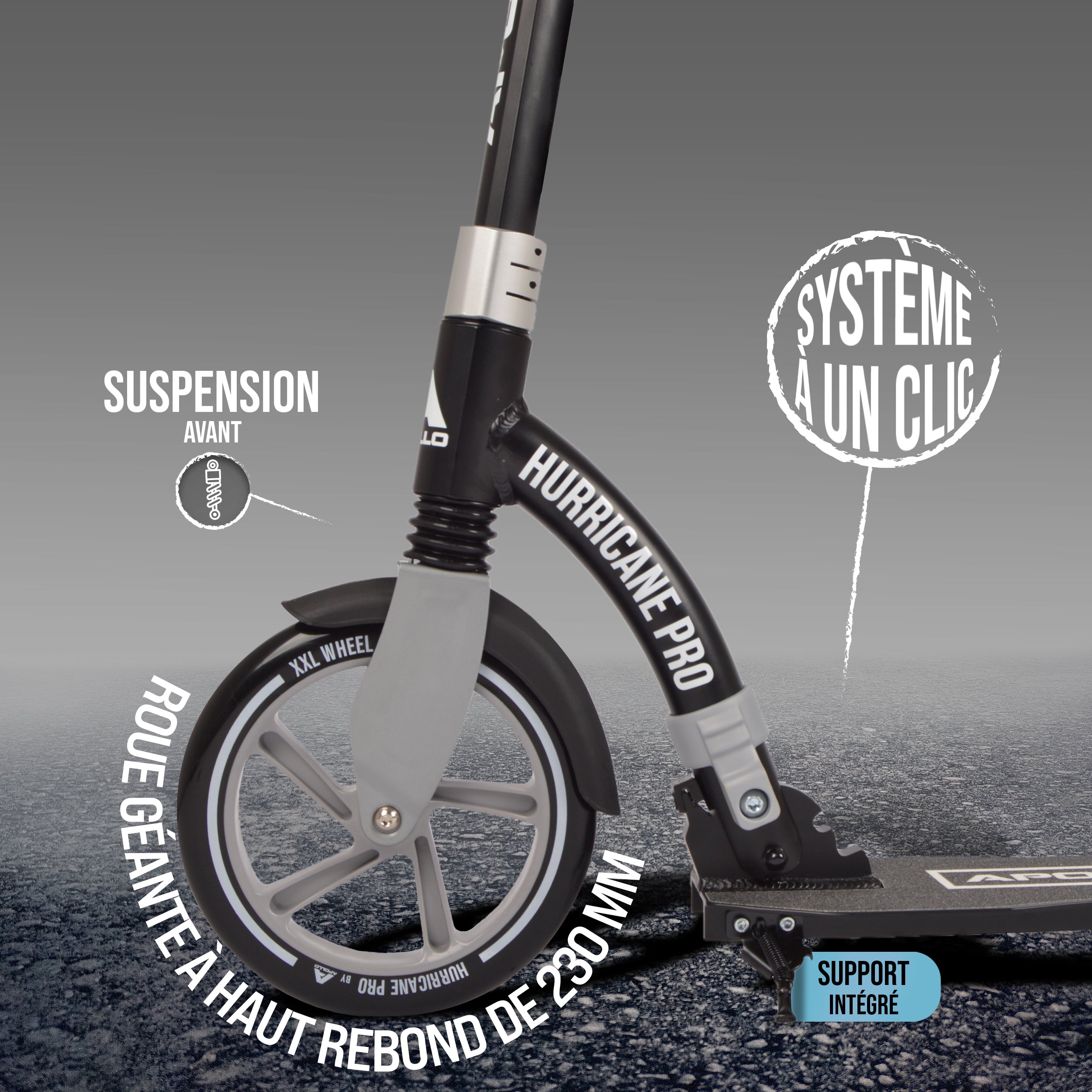 Apollo - Apollo Scooter - "Hurricane" City-Scooter avec suspension - Noir Argent