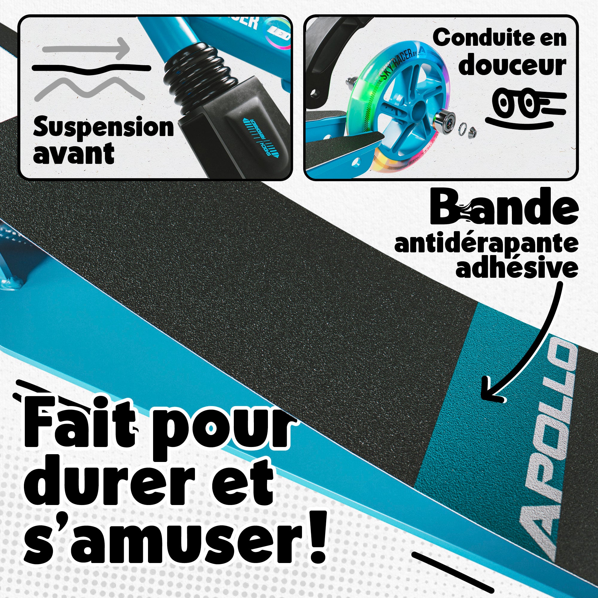 Apollo - Trottinette Skyracer - trottinette urbaine à suspension avec roues LED 145 mm - Bleu