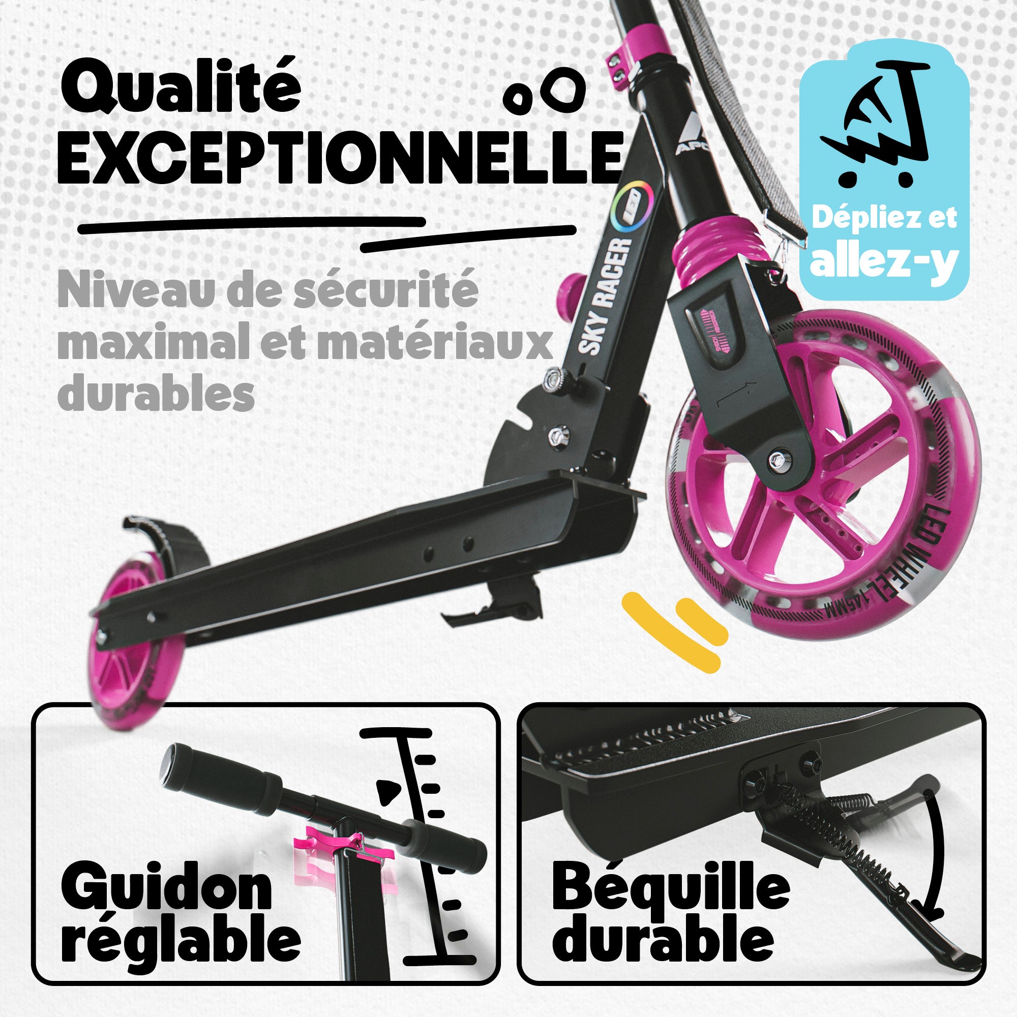 Apollo - Trottinette Skyracer - trottinette urbaine à suspension avec roues LED 145 mm - Rainbow