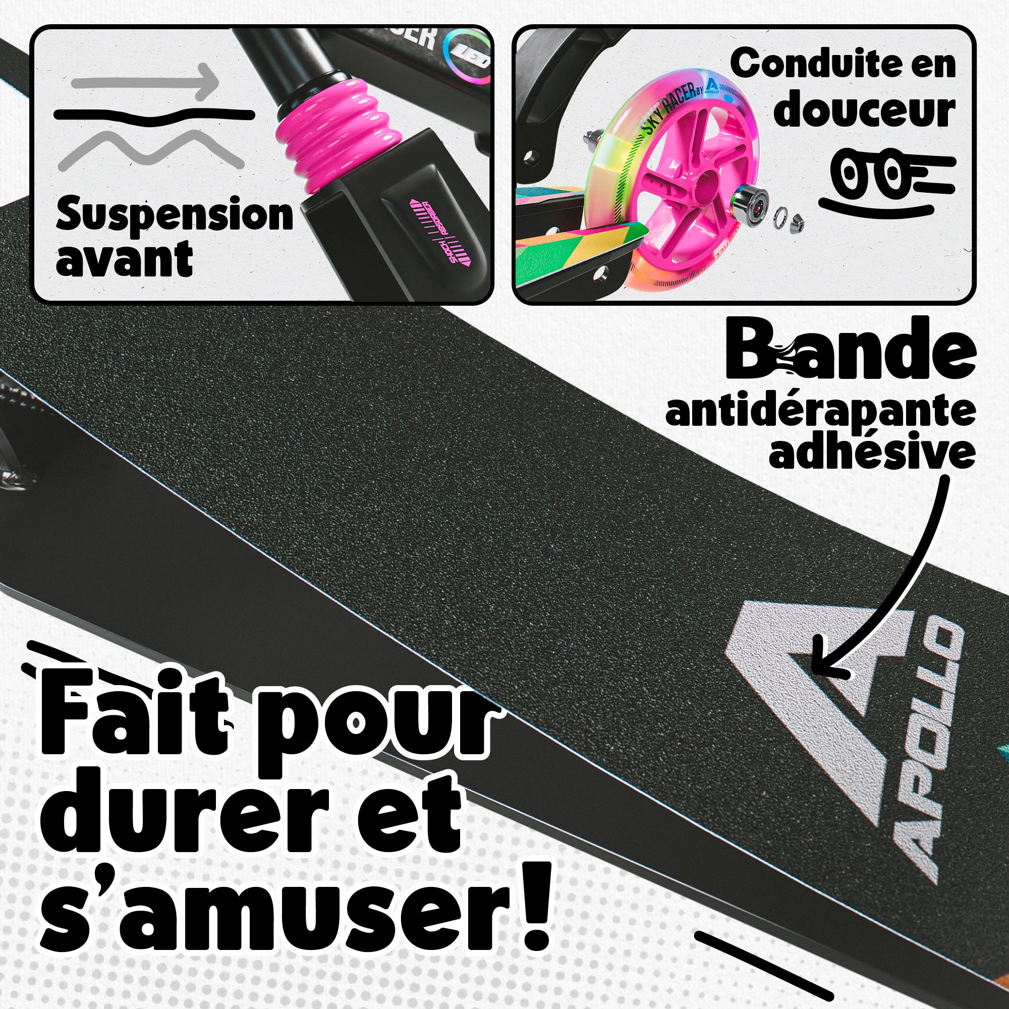 Apollo - Trottinette Skyracer - trottinette urbaine à suspension avec roues LED 145 mm - Rainbow