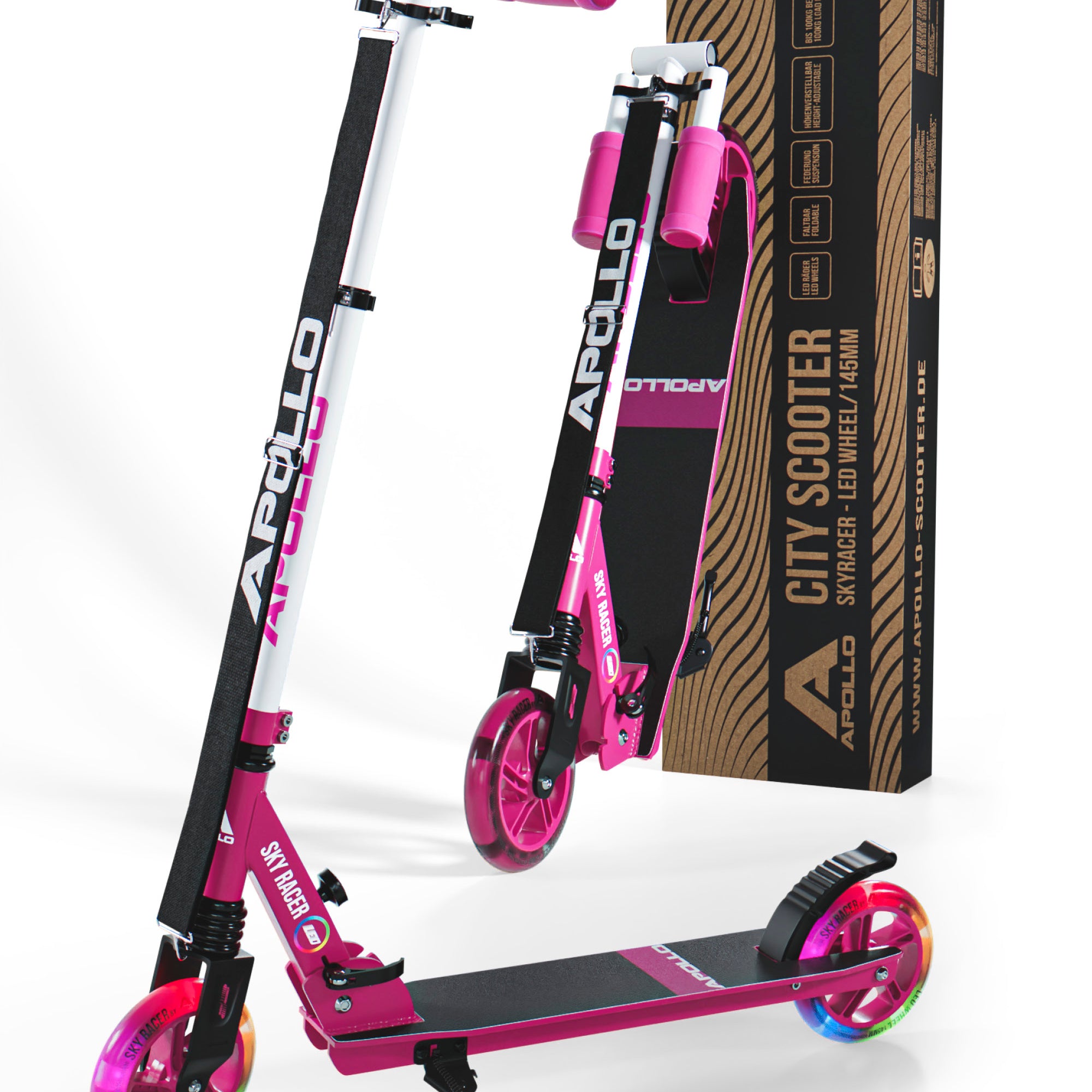 Apollo - Trottinette Skyracer - trottinette urbaine à suspension avec roues LED 145 mm - Berry