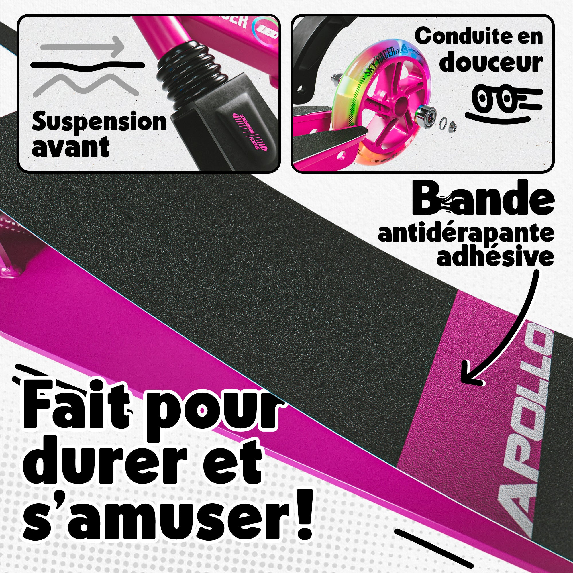 Apollo - Trottinette Skyracer - trottinette urbaine à suspension avec roues LED 145 mm - Berry