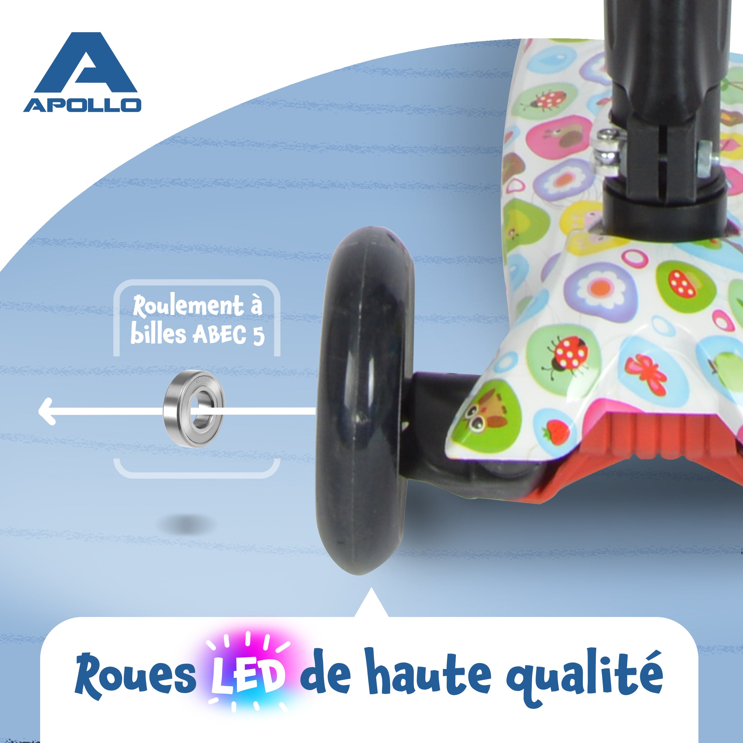 Apollo - Trottinette Kids Whiz à LED pour les enfants - Cercles drôles
