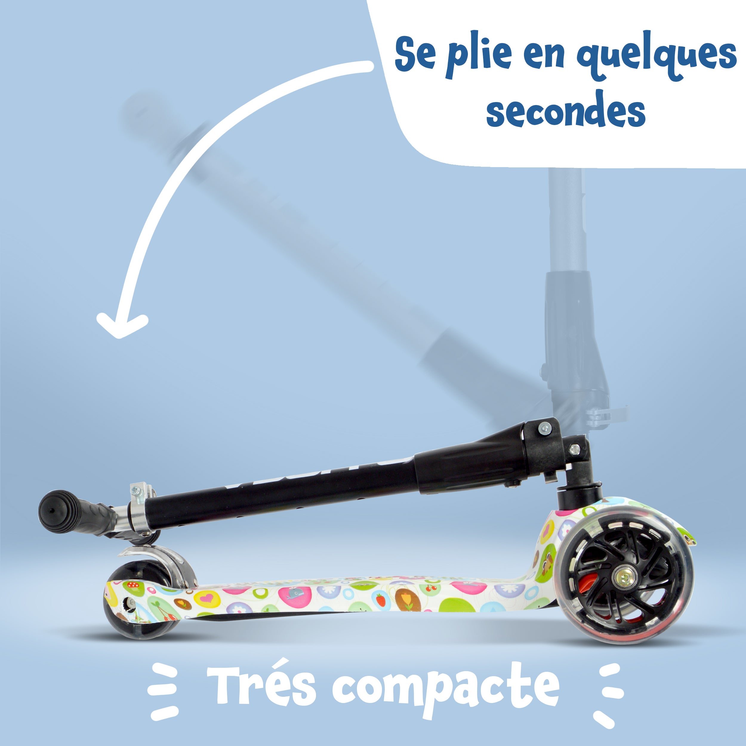 Apollo - Trottinette Kids Whiz à LED pour les enfants - Fleurs roses