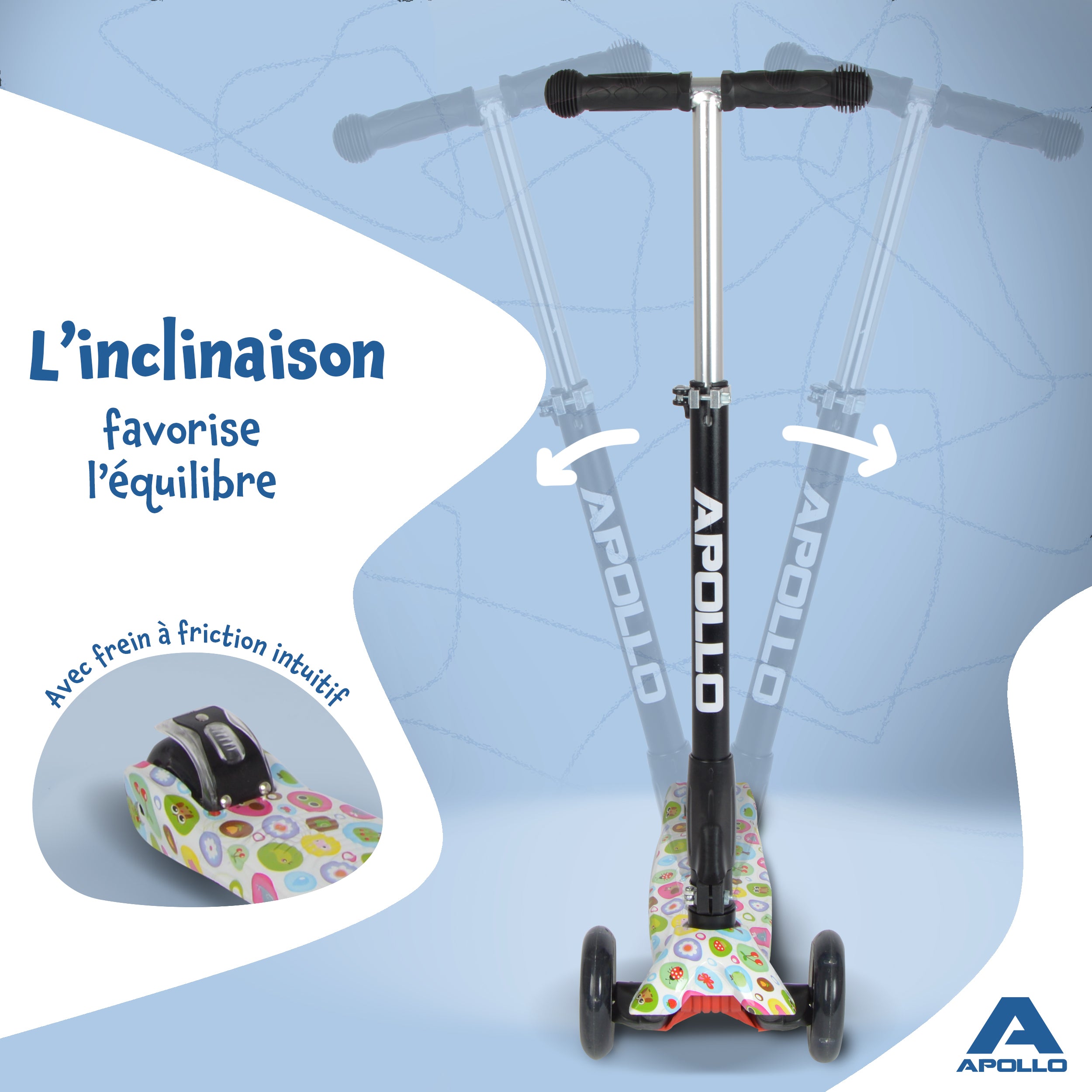 Apollo - Trottinette Kids Whiz à LED pour les enfants - Fleurs roses