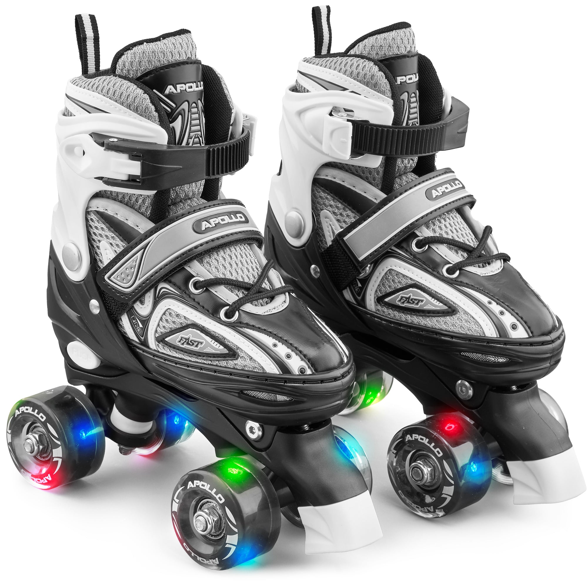 Apollo - Super Quad X Pro - Patins à roulettes LED pour enfants et adolescents - Noir - L (39-42)