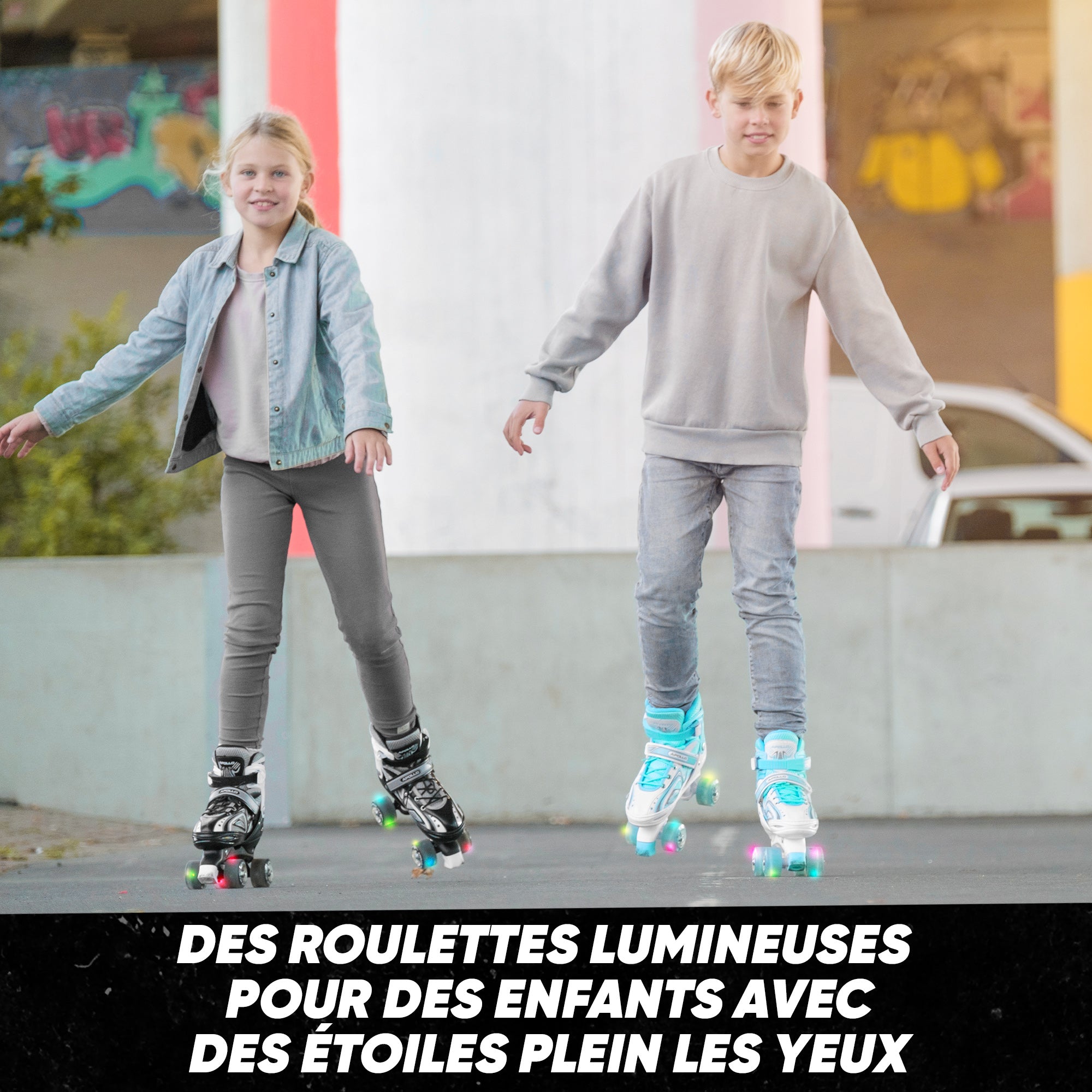 Apollo - Super Quad X Pro - Patins à roulettes LED pour enfants et adolescents - Noir - L (39-42)