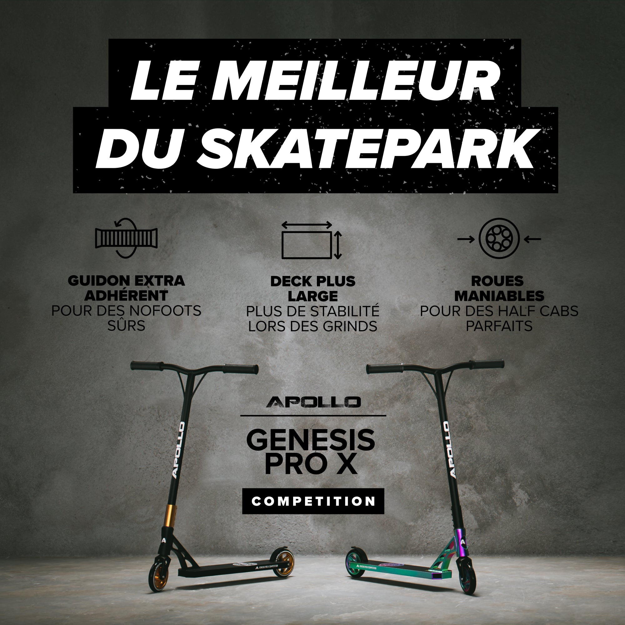 Apollo - Trotinette freestyle adulte “Genesis Pro X Competition” avec roulements à billes ABEC 9 - Rainbow