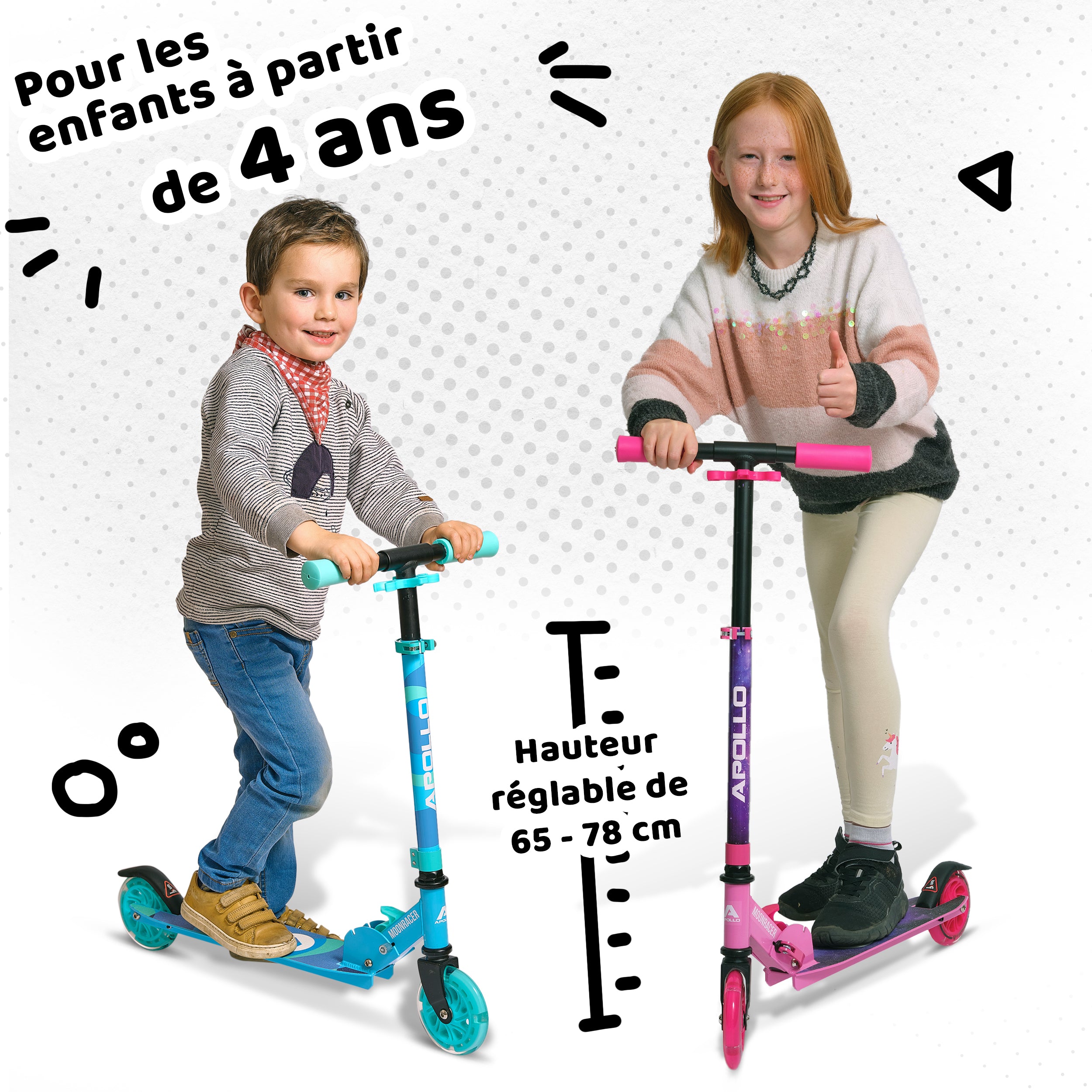 Apollo - Trottinette enfants à LED - Moonracer - Trottinette pour enfants avec suspension - Stars