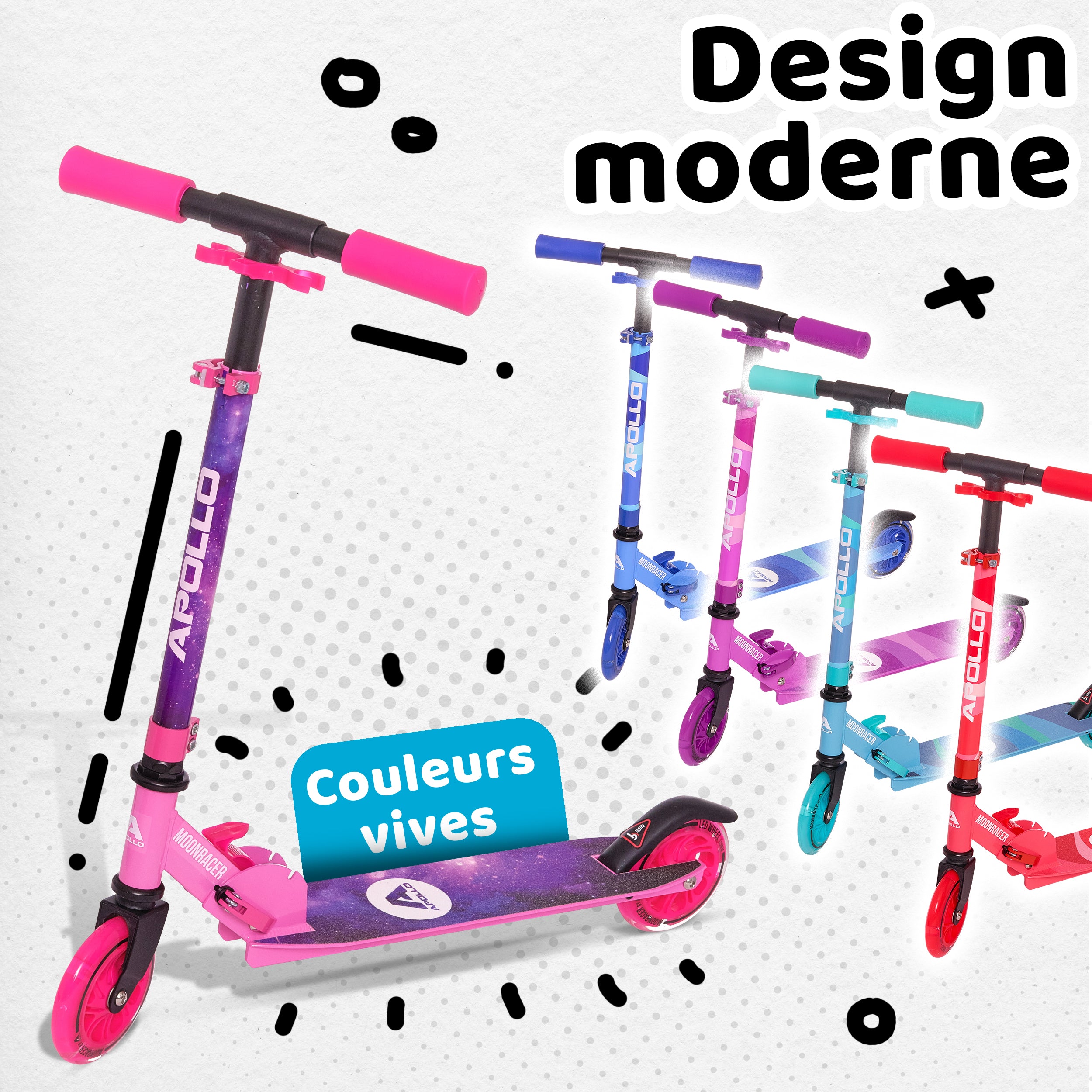 Apollo - Trottinette enfants à LED - Moonracer - Trottinette pour enfants avec suspension - Stars