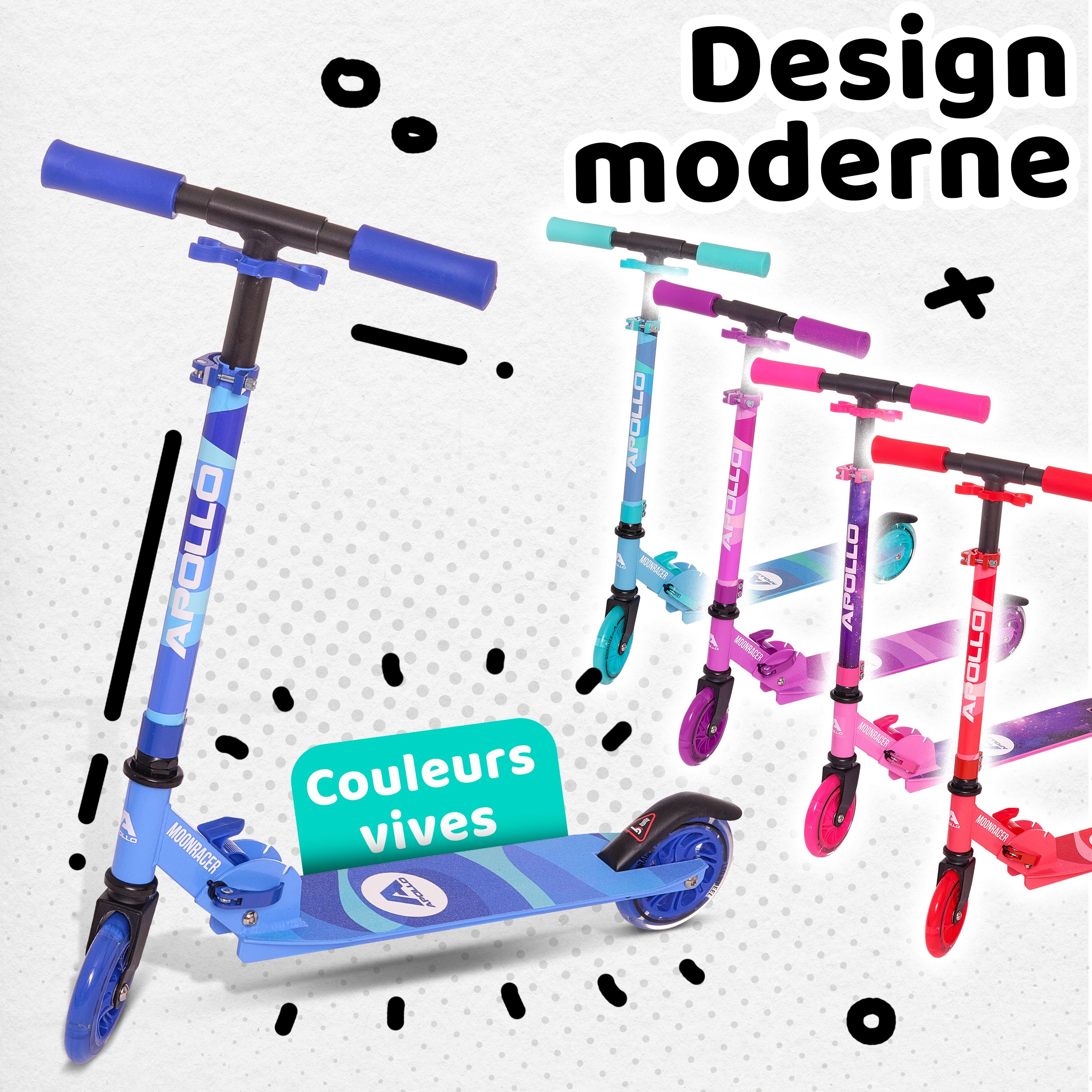 Apollo - Trottinette enfants à LED - Moonracer - Trottinette pour enfants avec suspension - Bleu