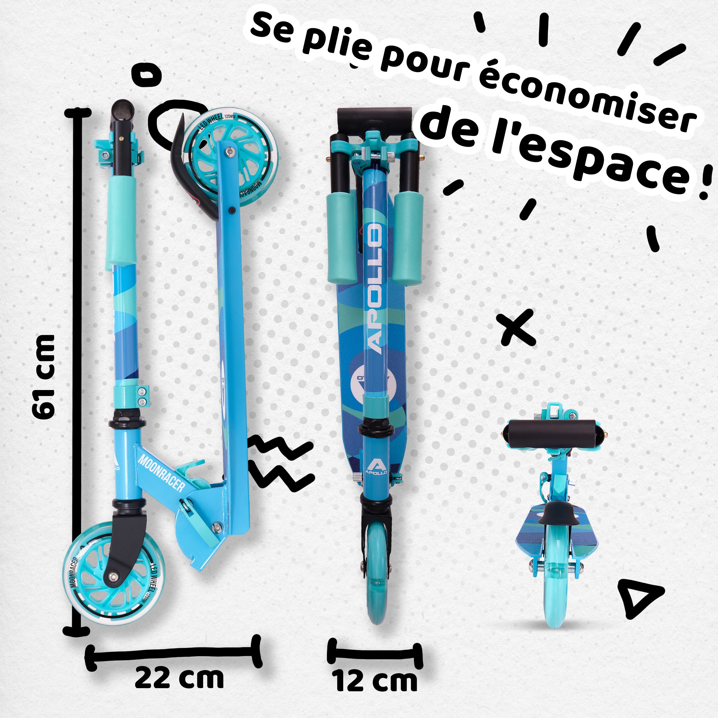 Apollo - Trottinette enfants à LED - Moonracer - Trottinette pour enfants avec suspension - Menthe