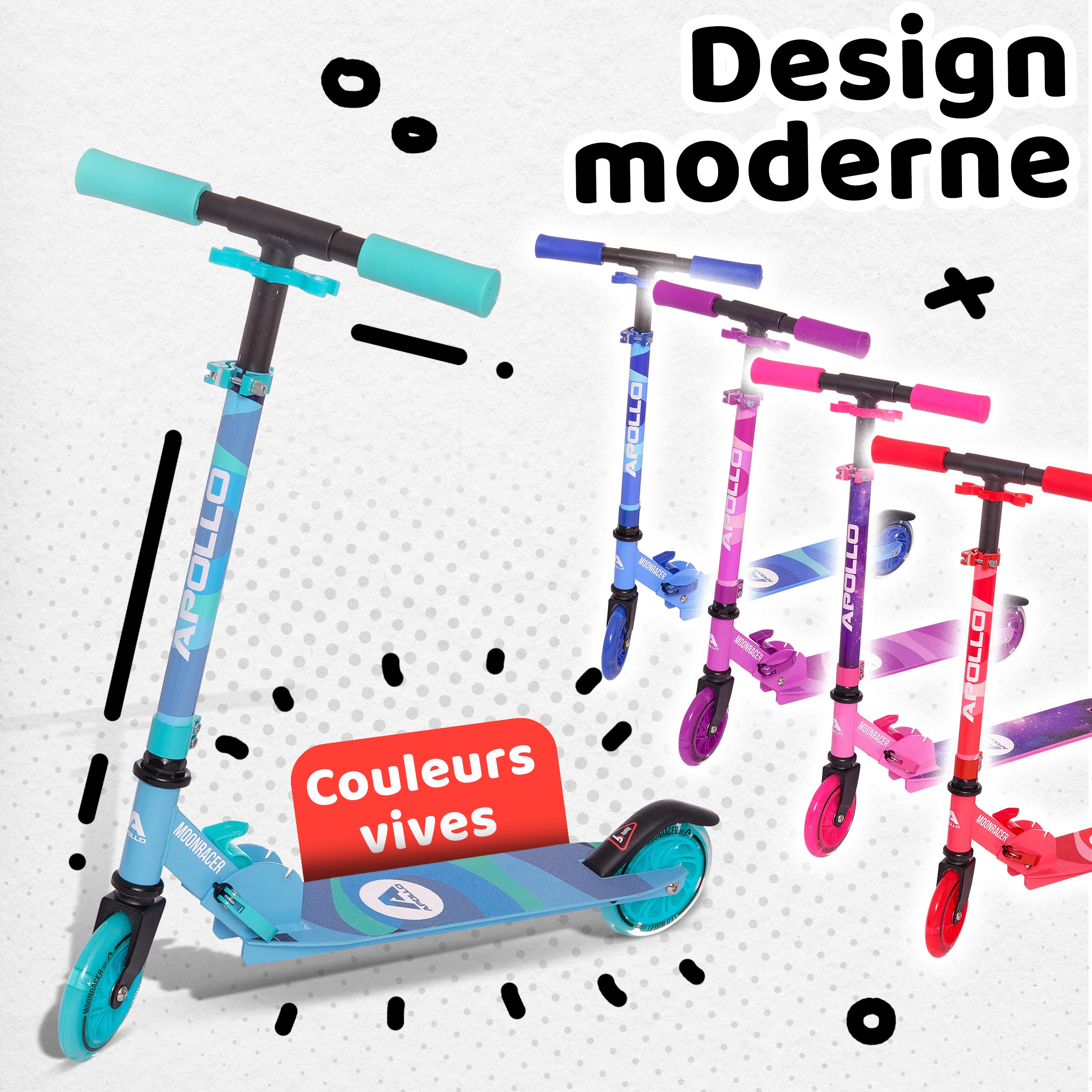 Apollo - Trottinette enfants à LED - Moonracer - Trottinette pour enfants avec suspension - Menthe