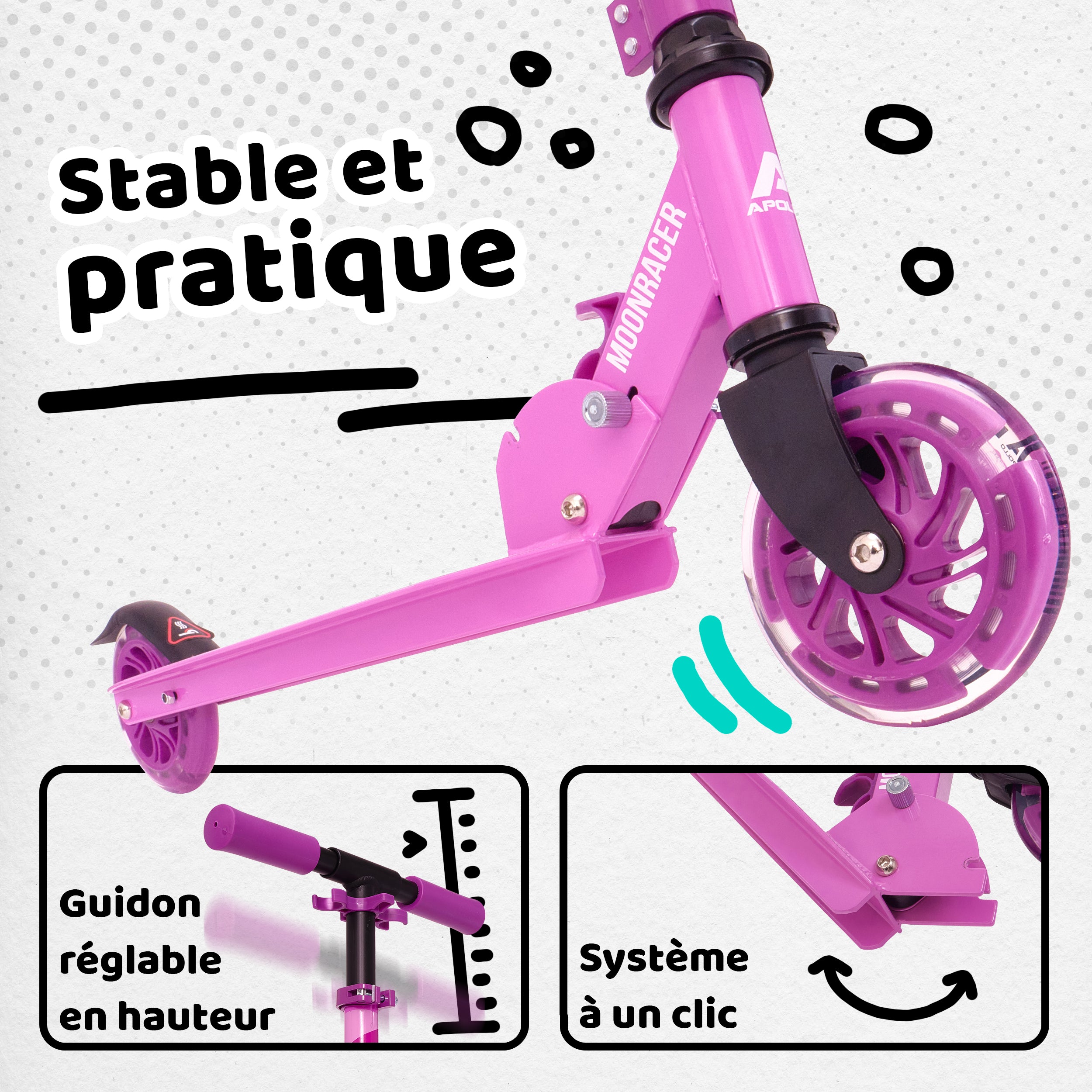 Apollo - Trottinette enfants à LED - Moonracer - Trottinette pour enfants avec suspension - Violet