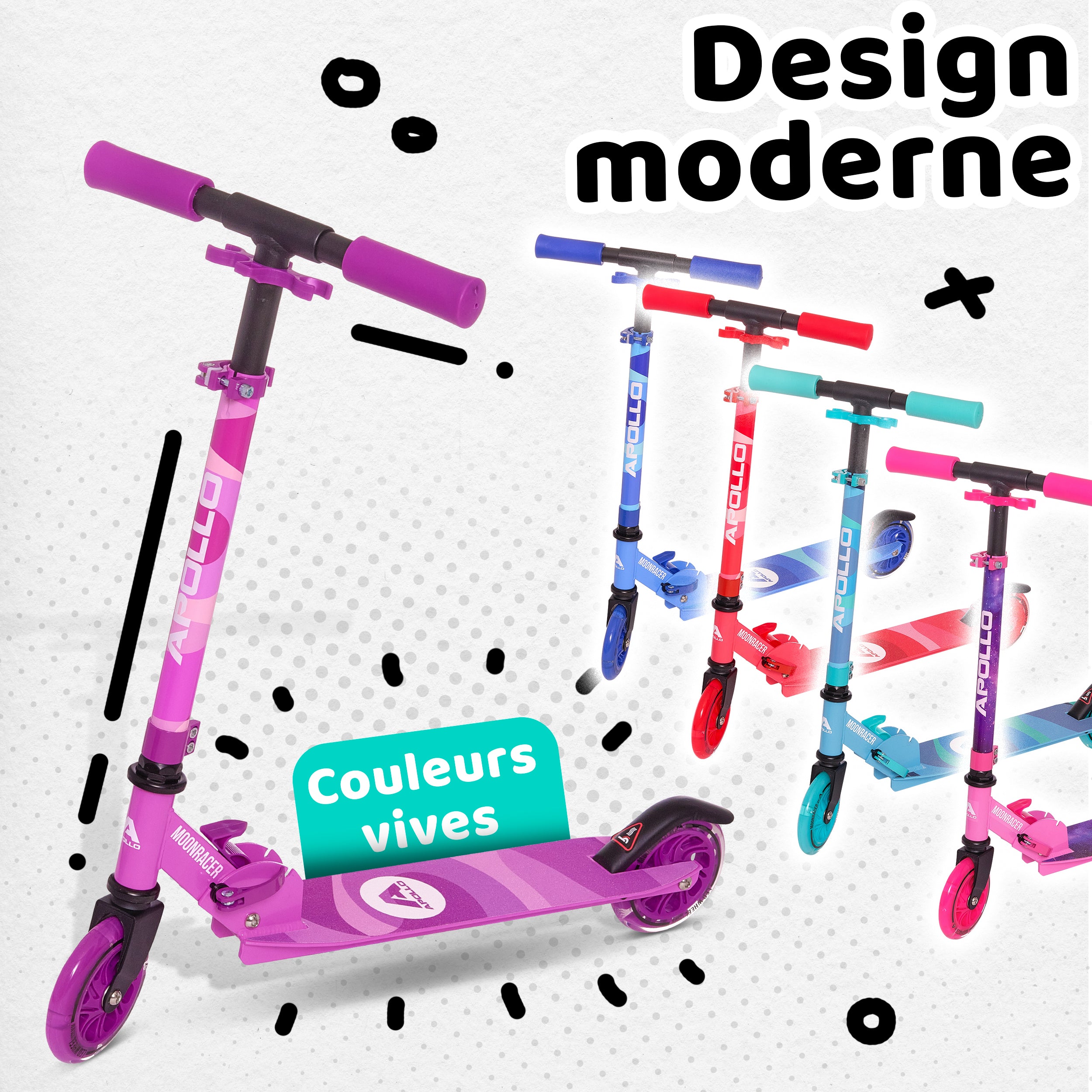 Apollo - Trottinette enfants à LED - Moonracer - Trottinette pour enfants avec suspension - Violet