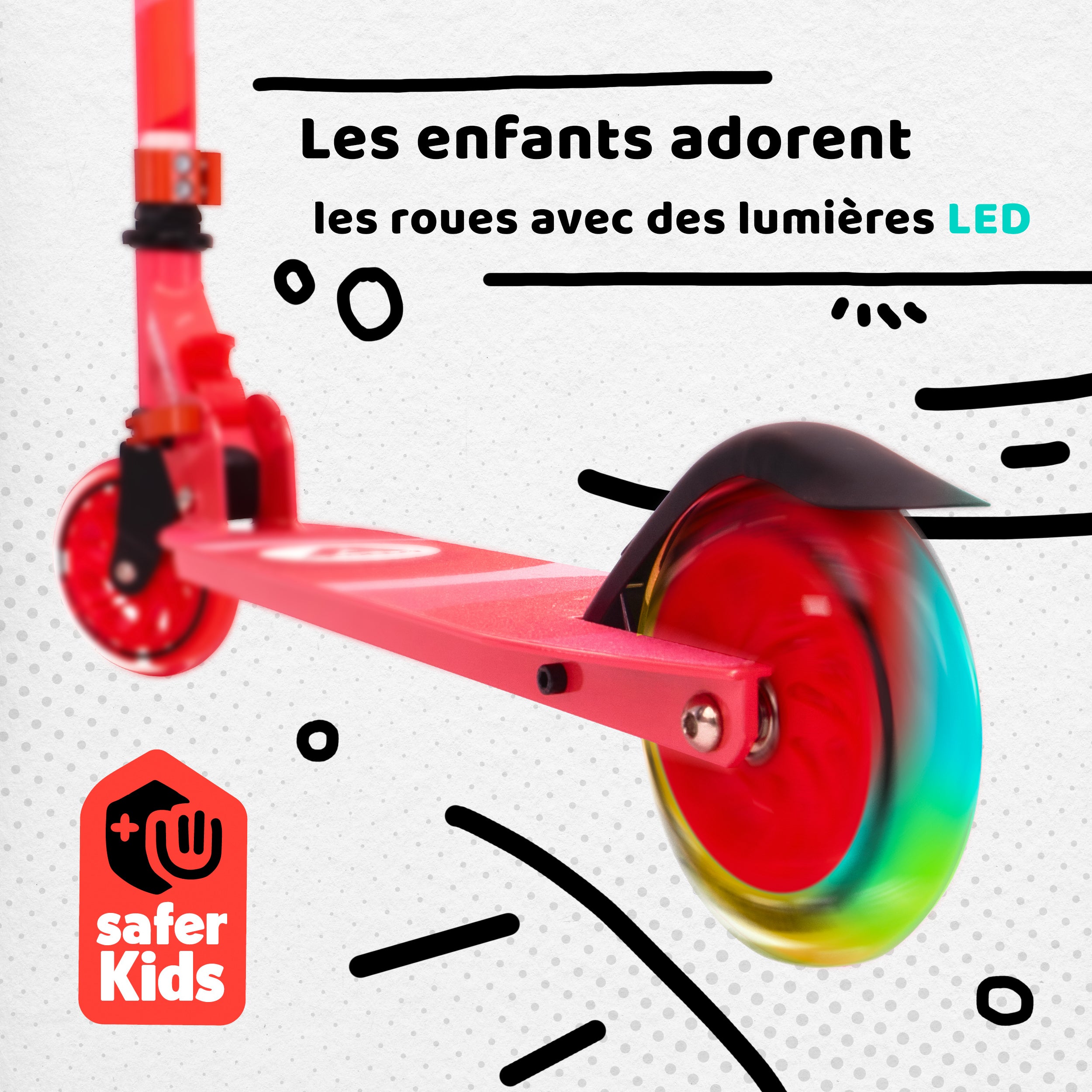 Apollo - Trottinette enfants à LED - Moonracer - Trottinette pour enfants avec suspension - Rouge