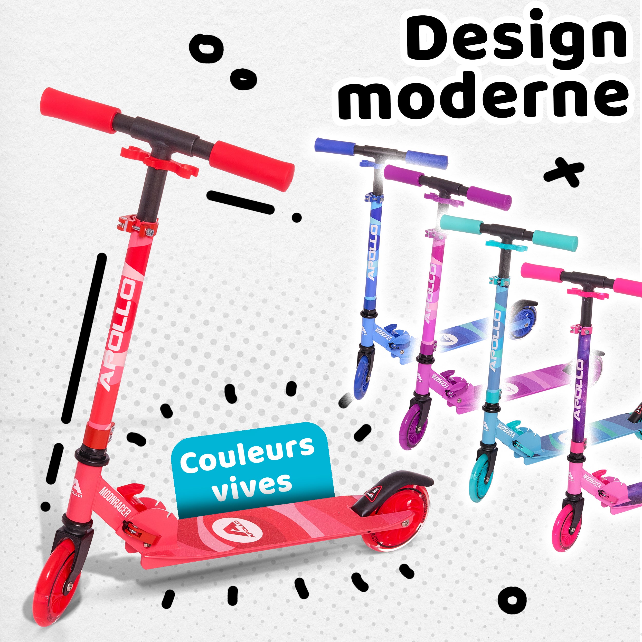 Apollo - Trottinette enfants à LED - Moonracer - Trottinette pour enfants avec suspension - Rouge