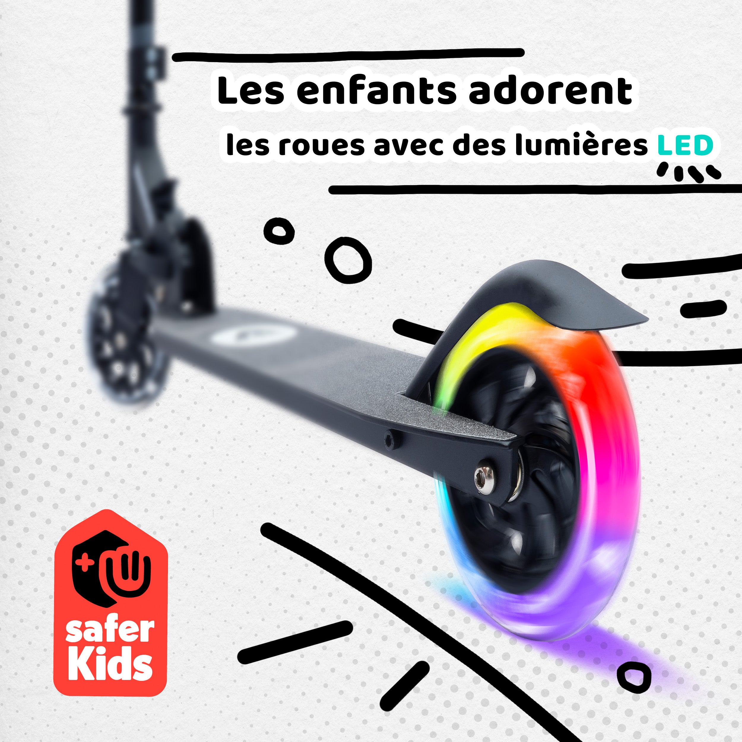 Apollo - Trottinette enfants à LED - Moonracer - Trottinette pour enfants avec suspension - Noir