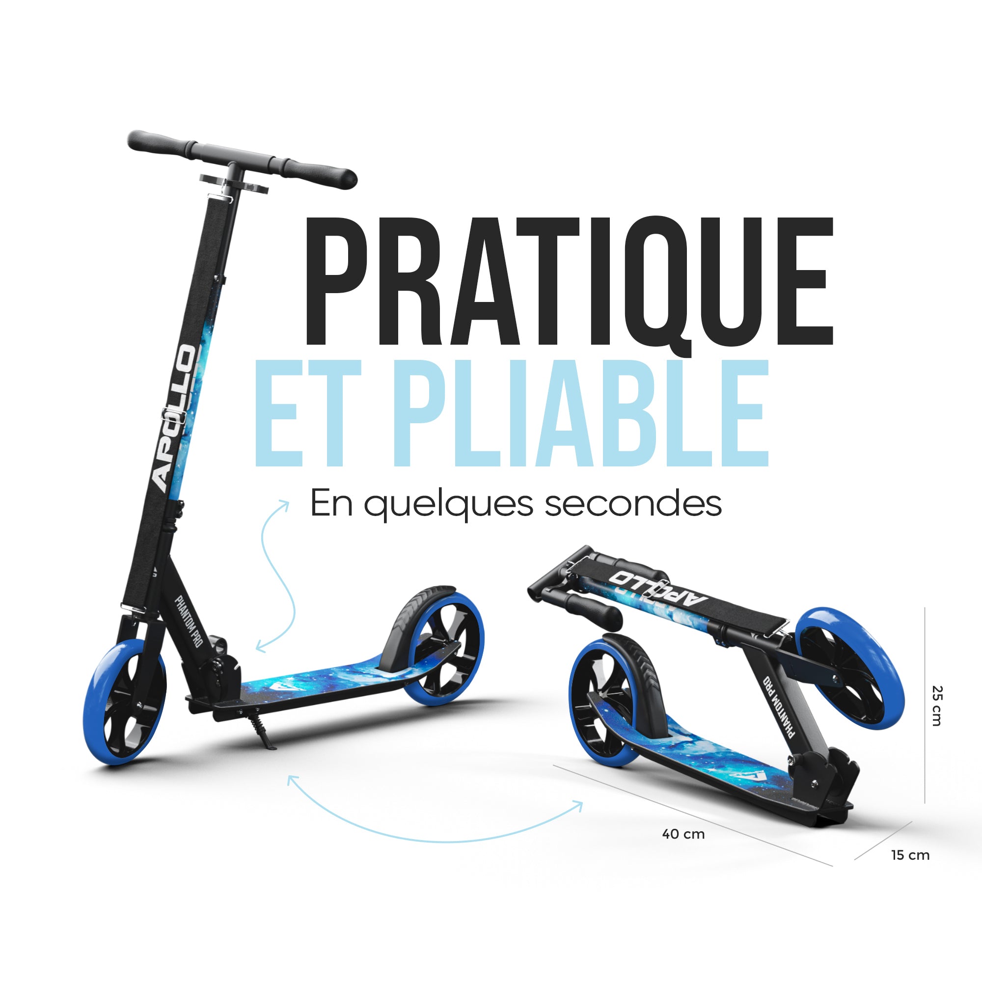 Apollo - Trottinette avec roues XXL Phantom pour adultes et enfants - 200mm - Stars