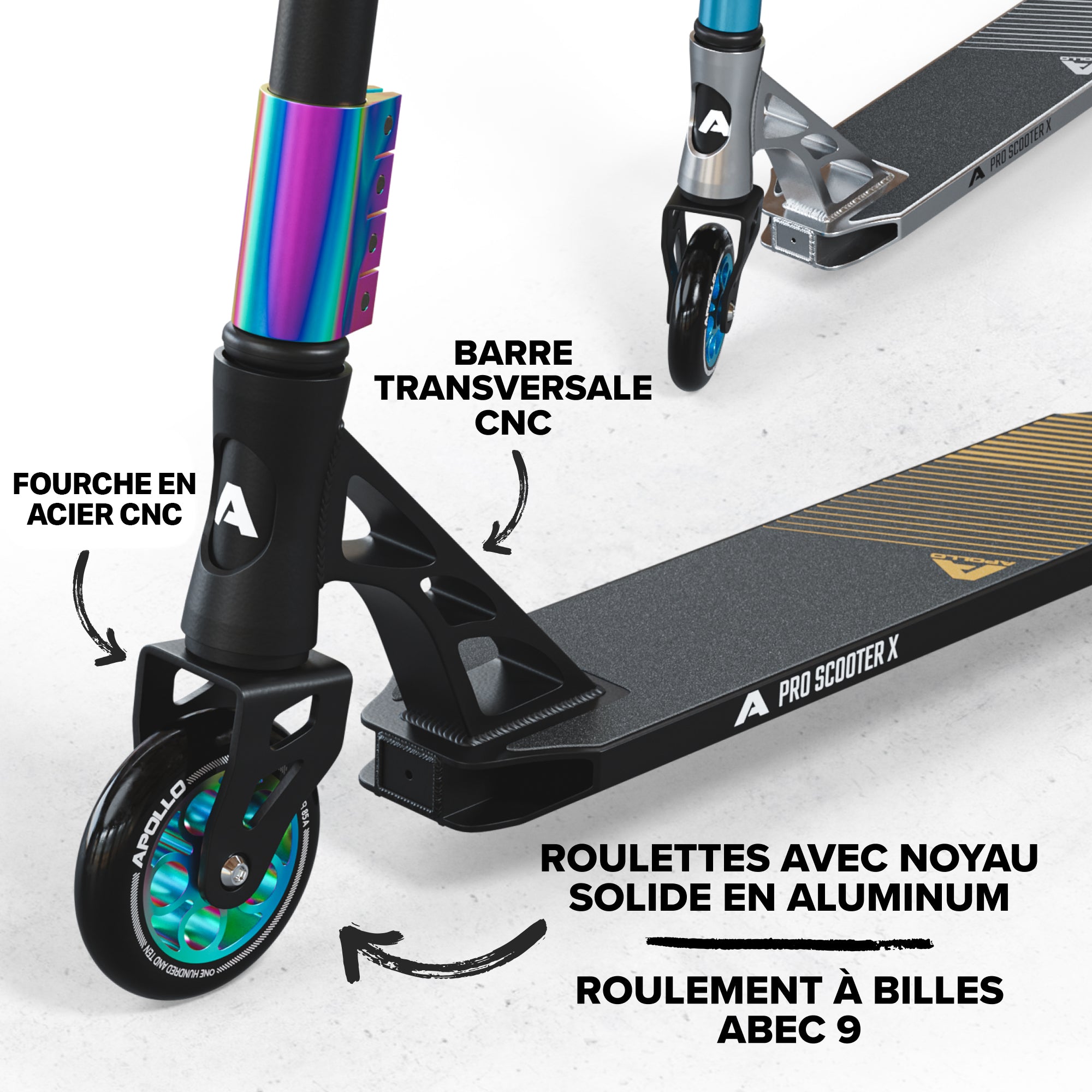 Apollo - Trotinette freestyle Adulte Genesis Pro X avec Roulements à Billes ABEC 9 - Rainbow