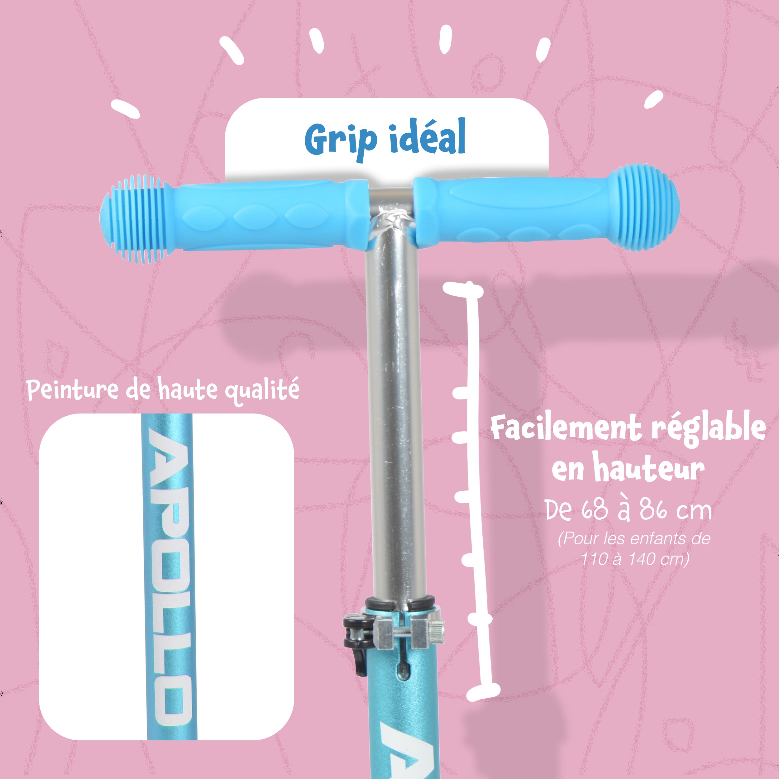 Apollo - Trottinette Kids Whiz à LED pour les enfants - Bleu