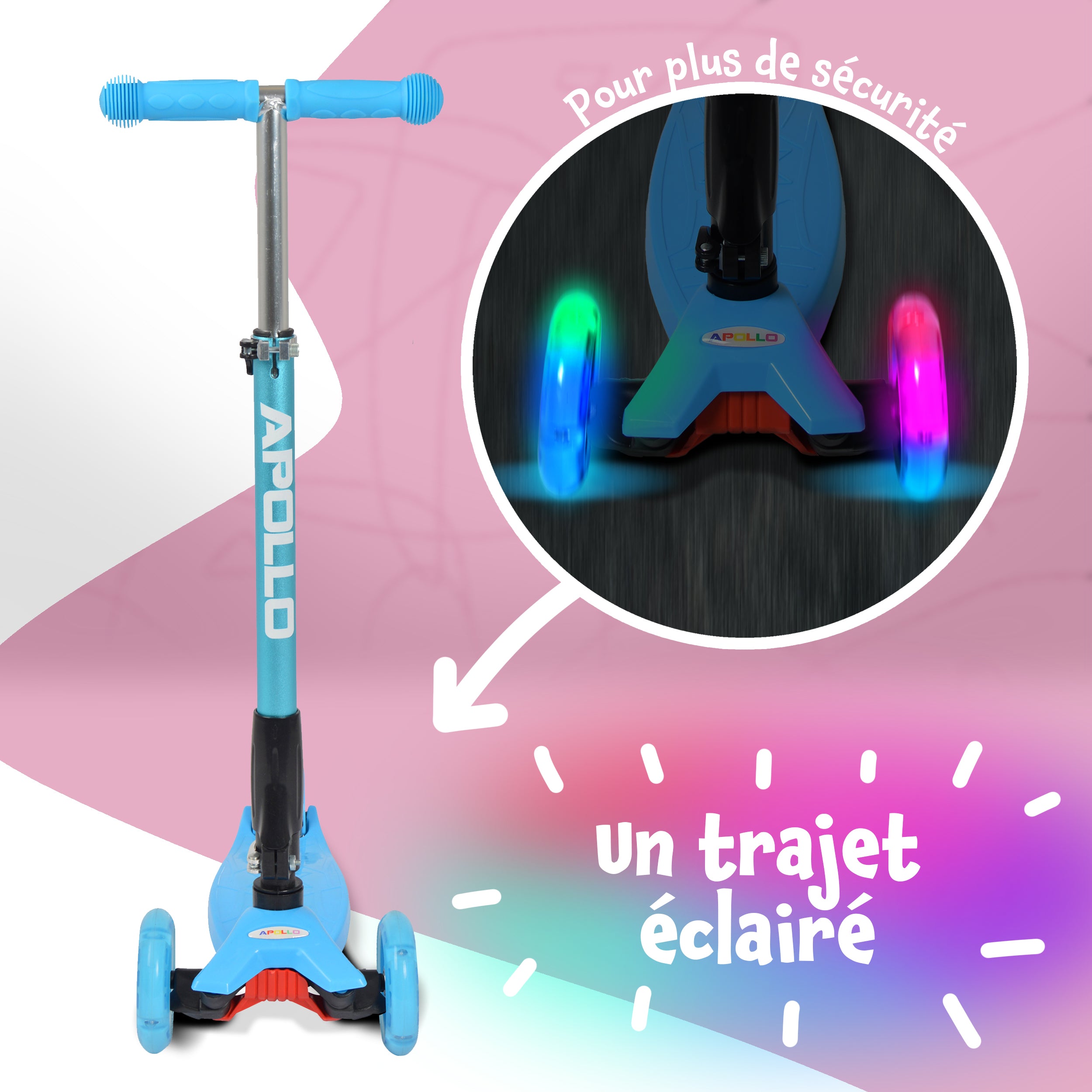 Apollo - Trottinette Kids Whiz à LED pour les enfants - Bleu
