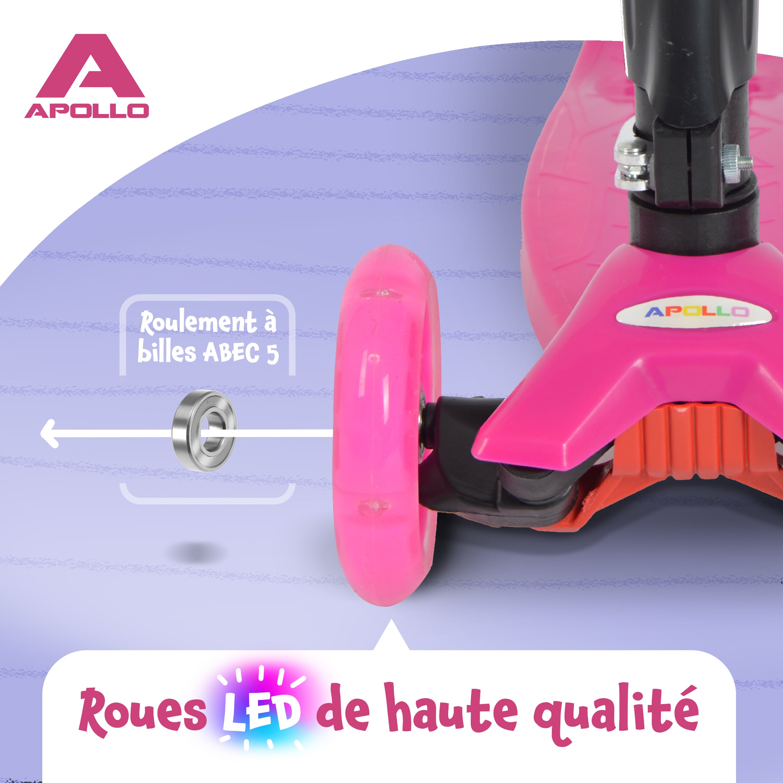 Apollo - Trottinette Kids Whiz à LED pour les enfants - Rose
