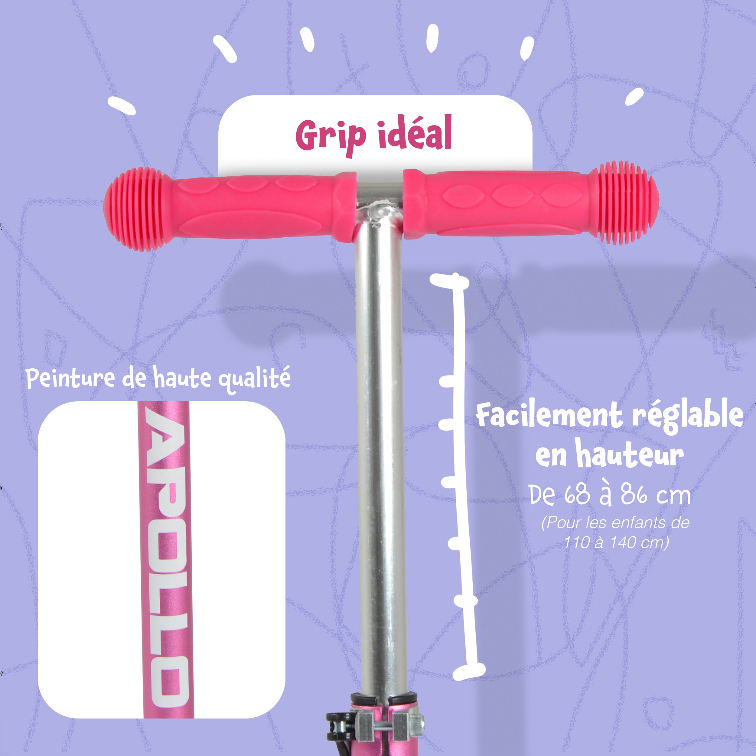 Apollo - Trottinette Kids Whiz à LED pour les enfants - Rose