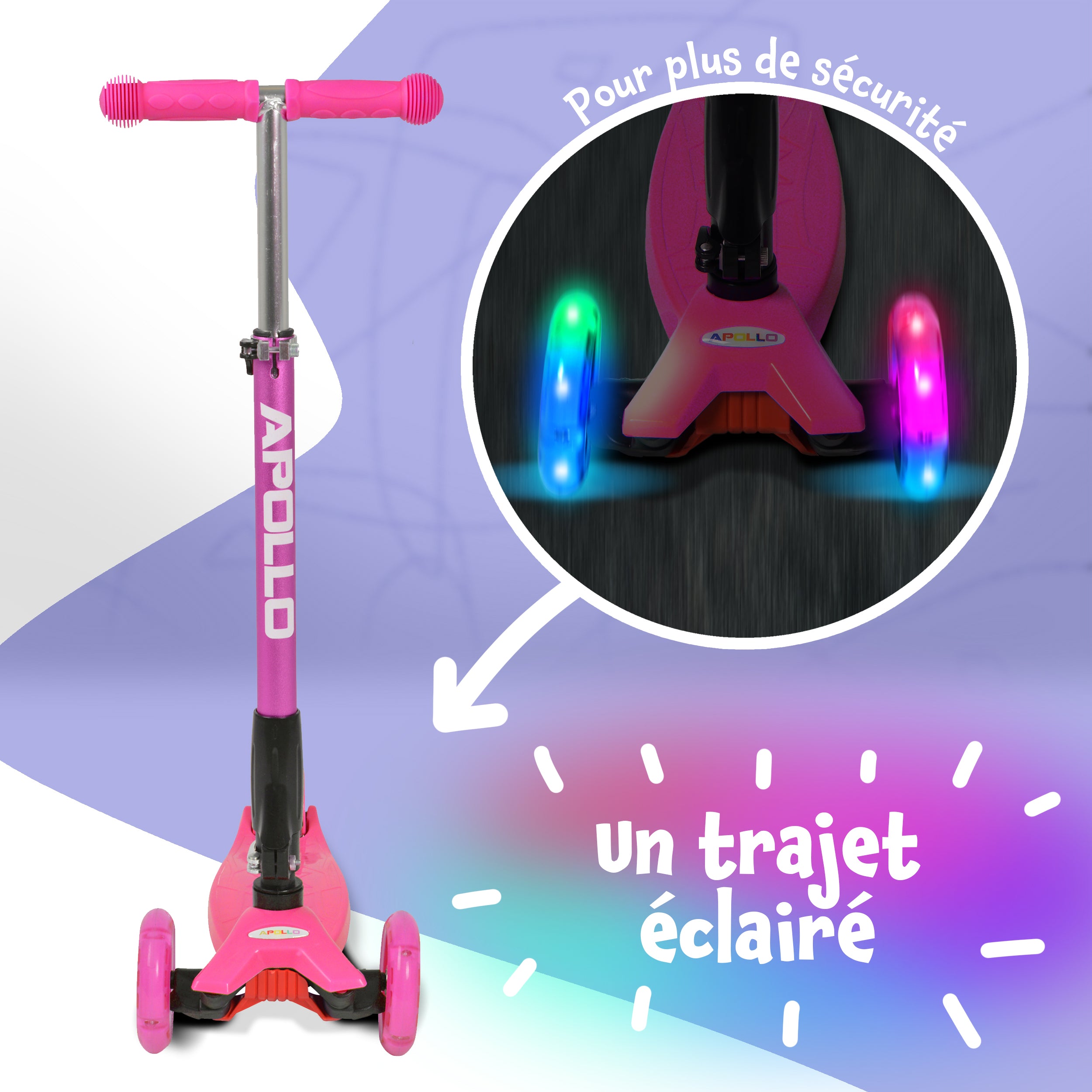 Apollo - Trottinette Kids Whiz à LED pour les enfants - Rose