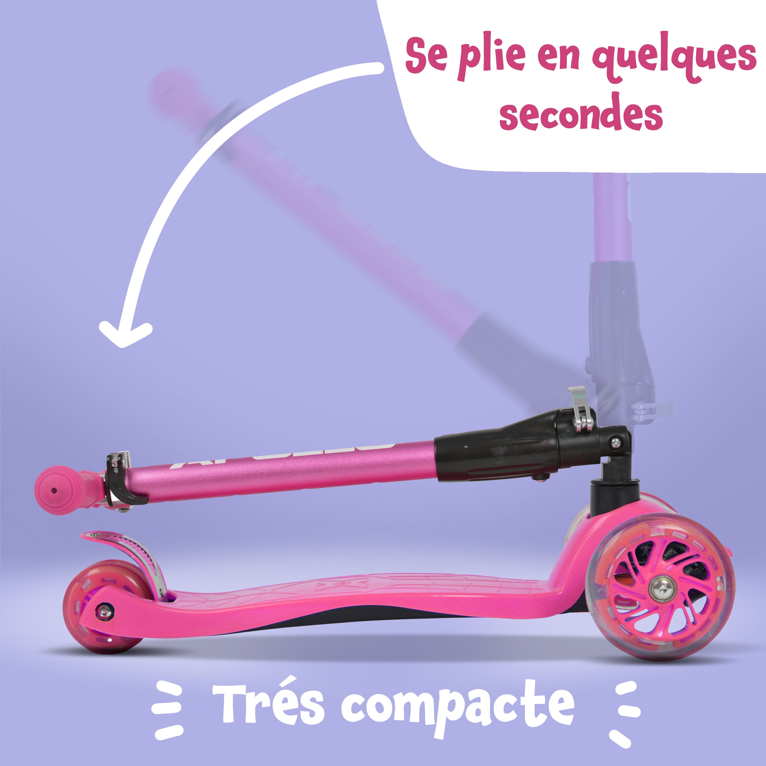 Apollo - Trottinette Kids Whiz à LED pour les enfants - Rose