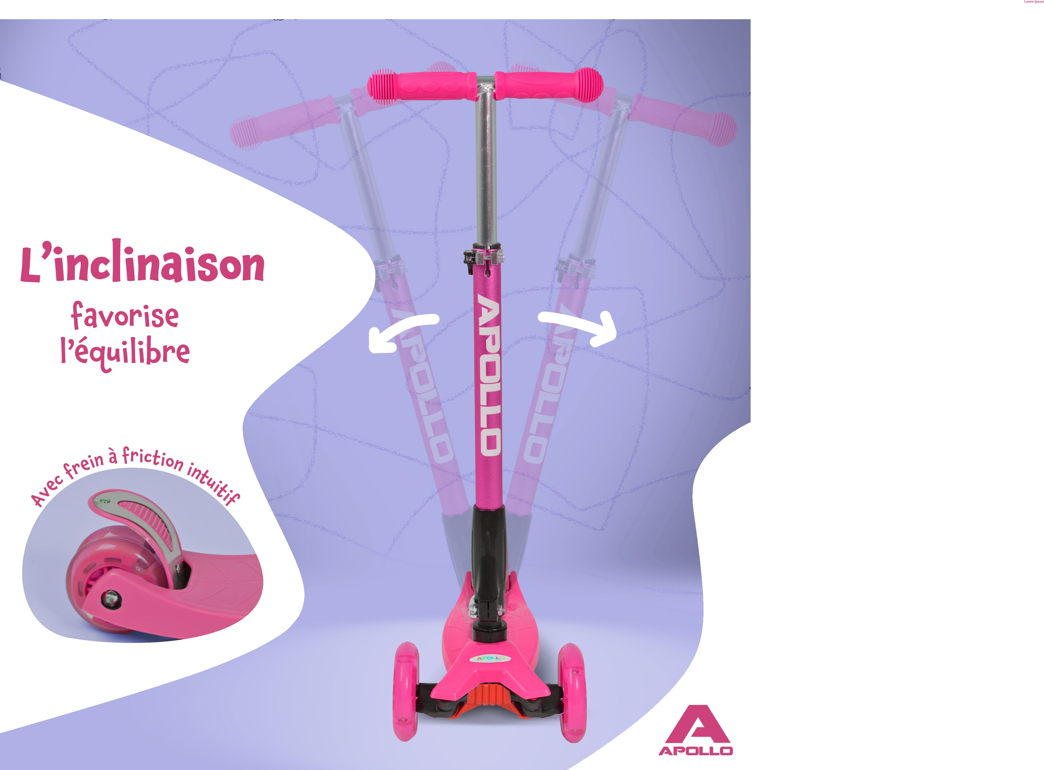Apollo - Trottinette Kids Whiz à LED pour les enfants - Rose