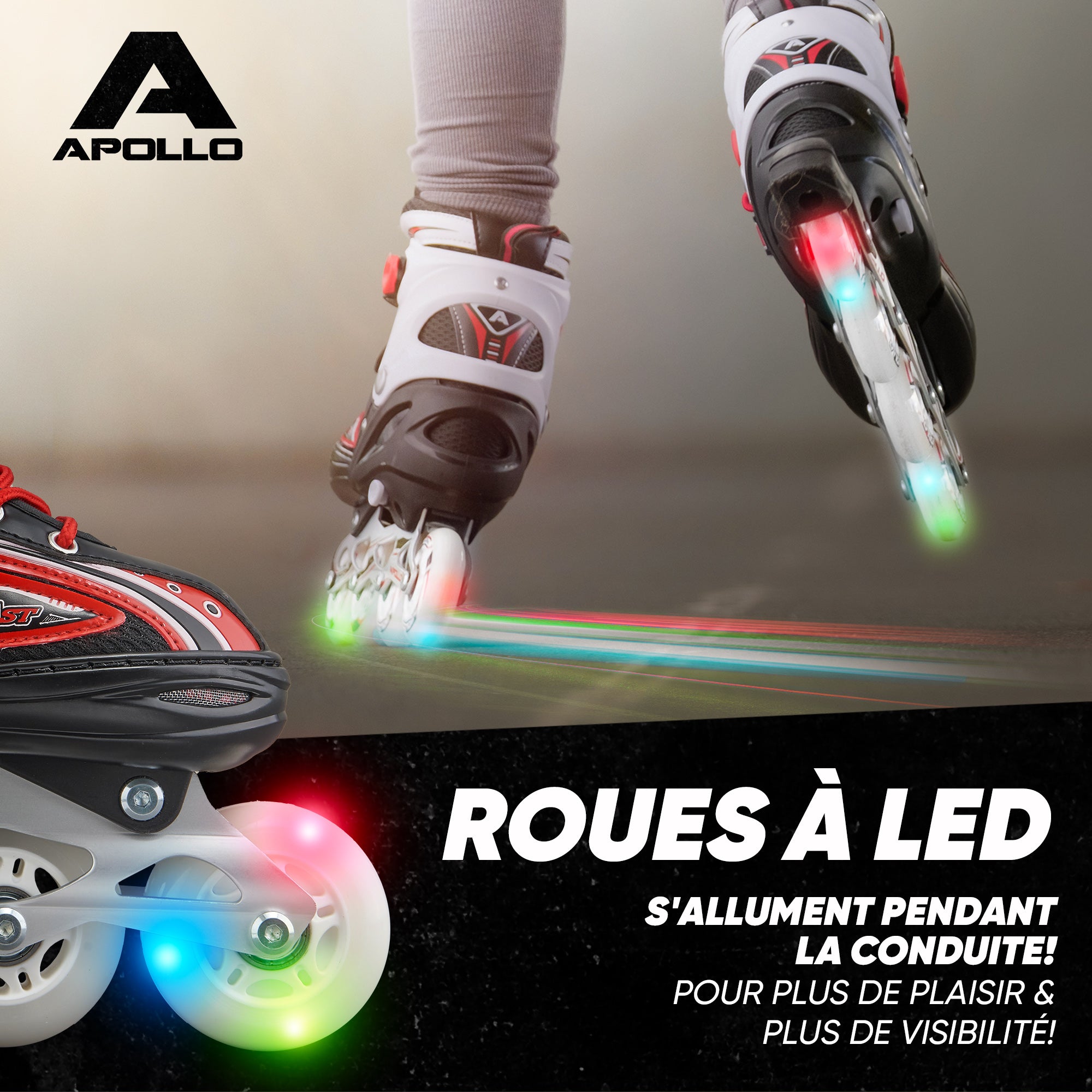 Apollo - Super Blades X Pro - Rollers avec roues à LED illuminées - Rouge - L (39-42)