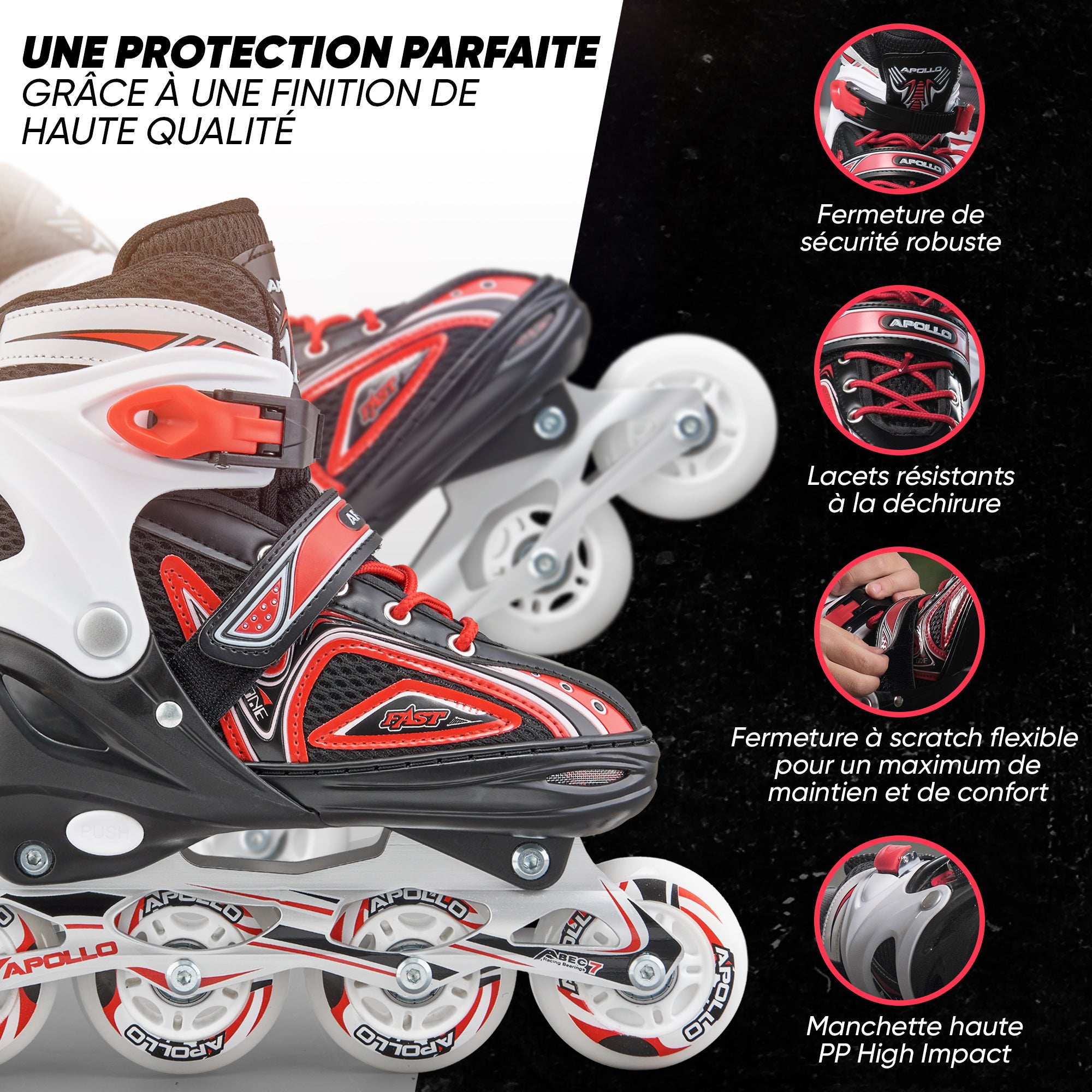 Apollo - Super Blades X Pro - Rollers avec roues à LED illuminées - Rouge - L (39-42)