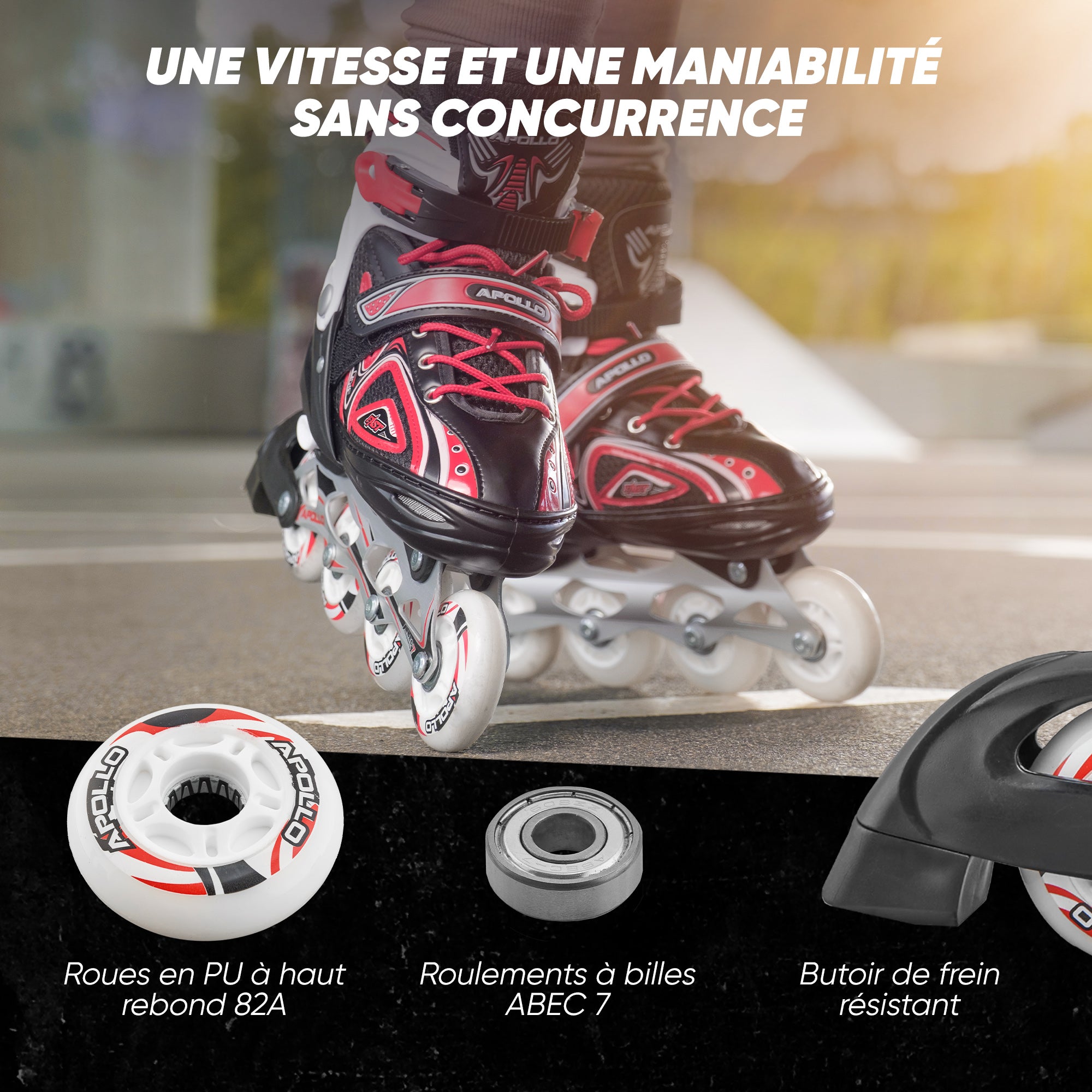 Apollo - Super Blades X Pro - Rollers avec roues à LED illuminées - Rouge - L (39-42)