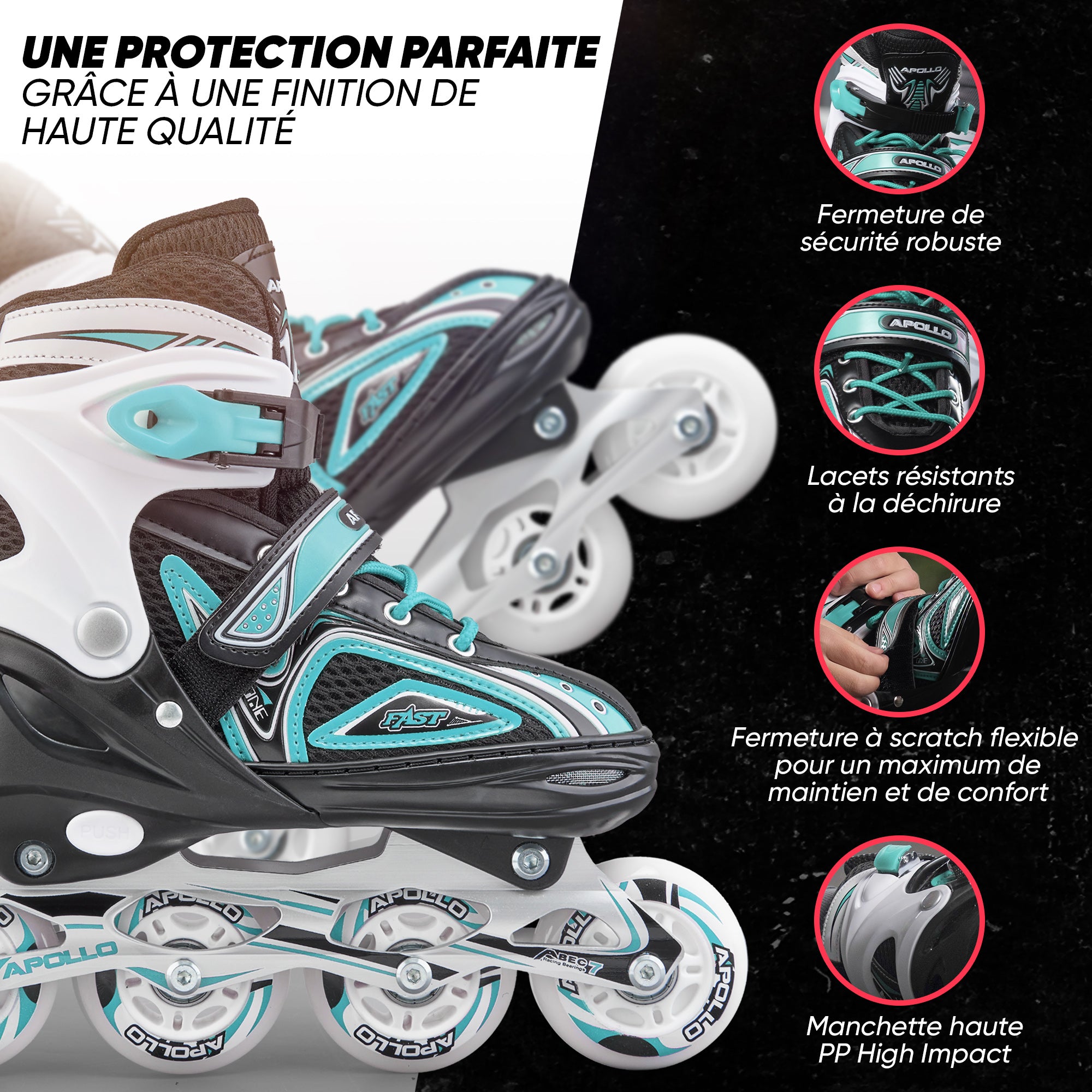 Apollo - Super Blades X Pro - Rollers avec roues à LED illuminées - Menthe - L (39-42)