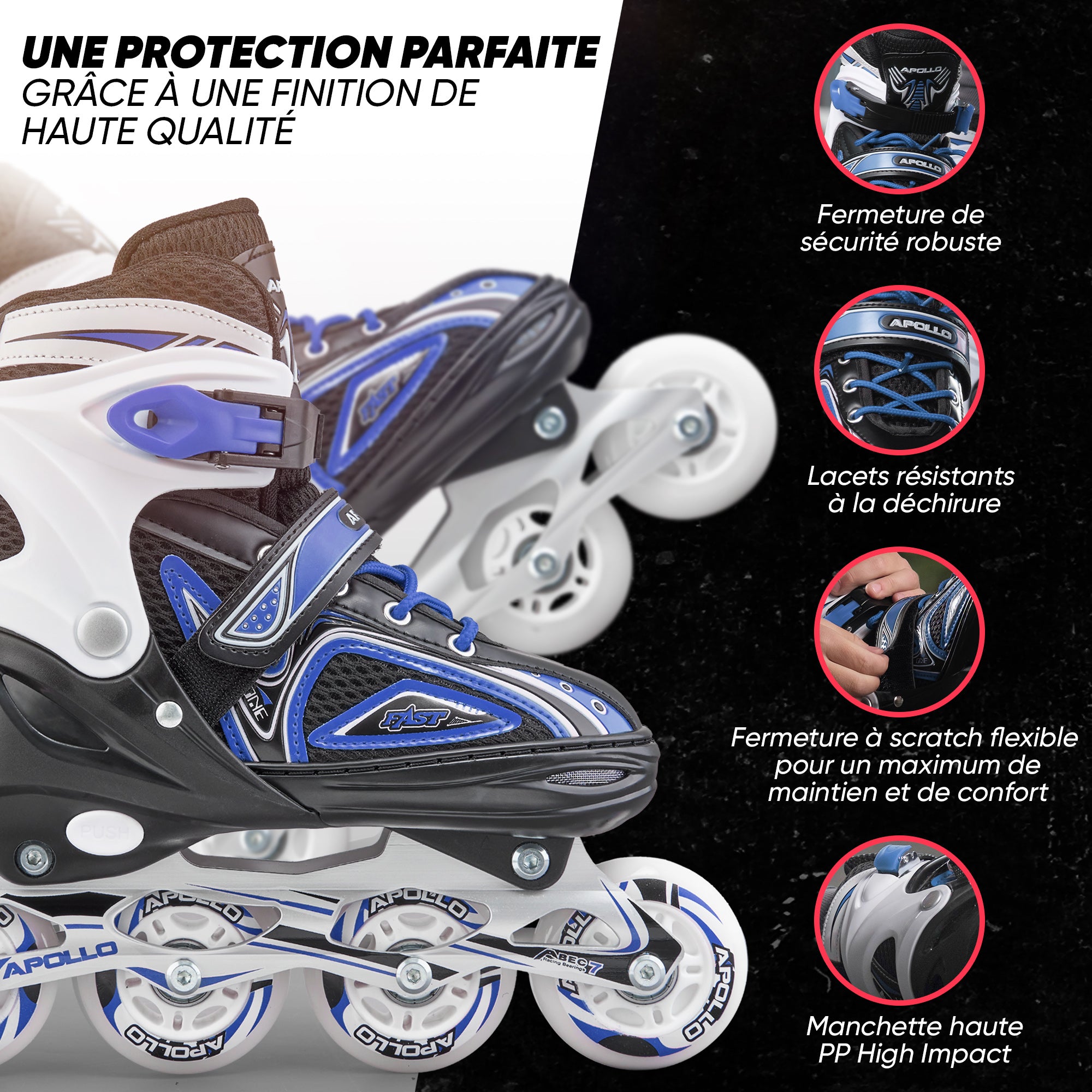 Apollo - Super Blades X Pro - Rollers avec roues à LED illuminées - Bleu - S (31-34)