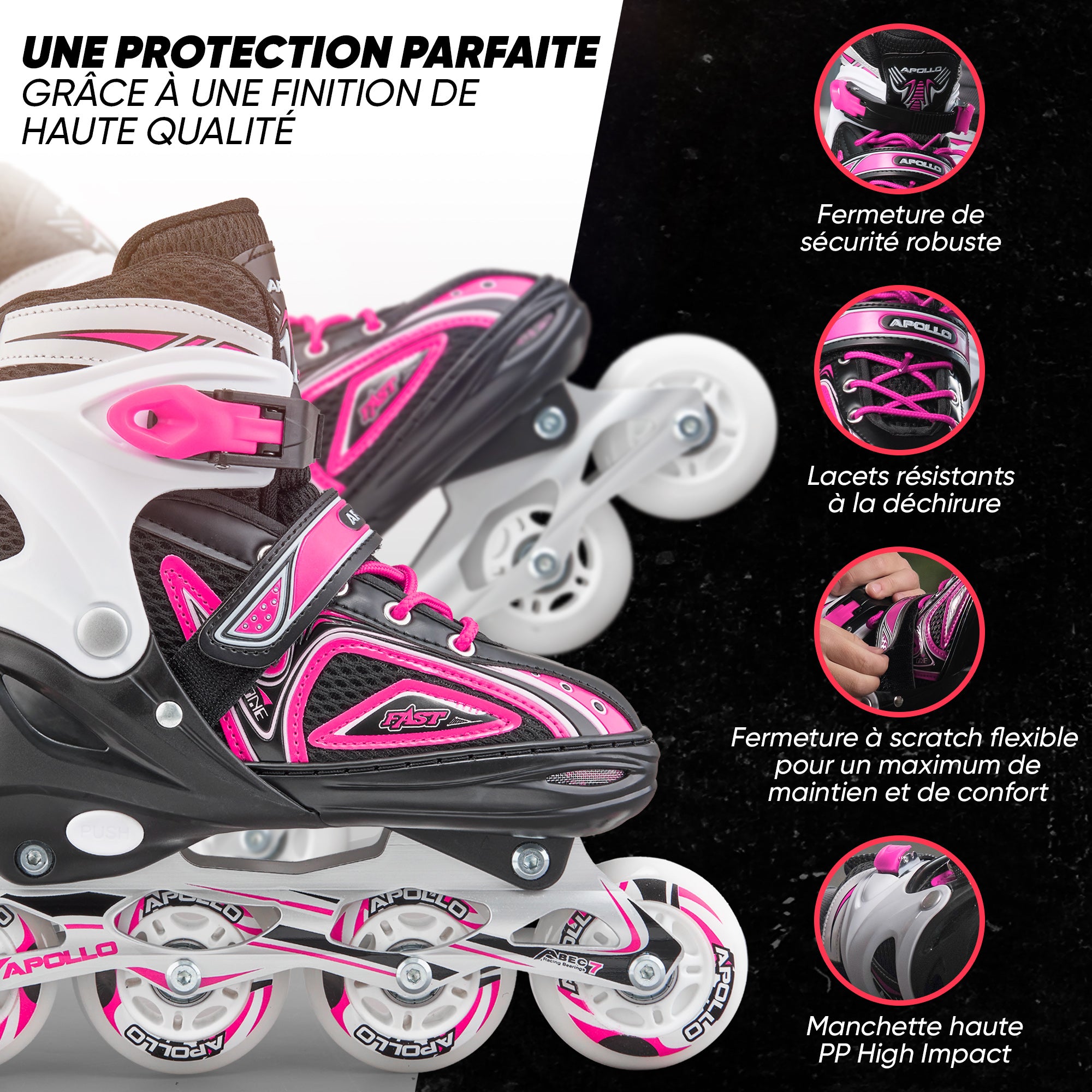 Apollo - Super Blades X Pro - Rollers avec roues à LED illuminées - Rose - L (39-42)