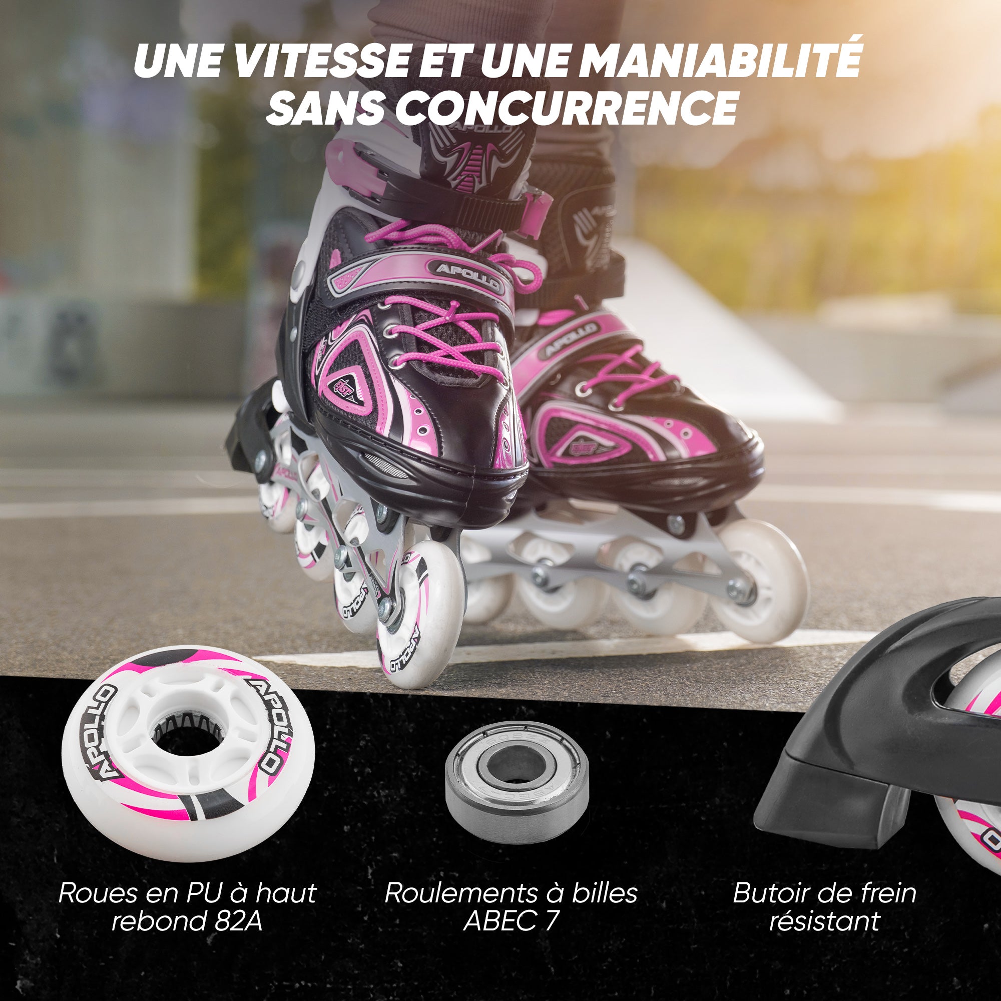 Apollo - Super Blades X Pro - Rollers avec roues à LED illuminées - Rose - L (39-42)