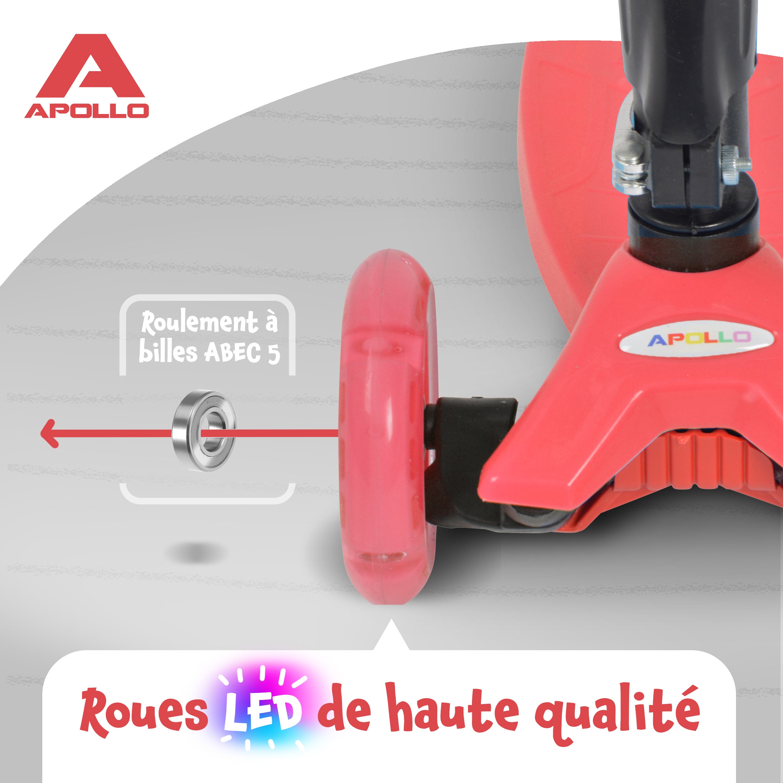 Apollo - Trottinette Kids Whiz à LED pour les enfants - Rouge
