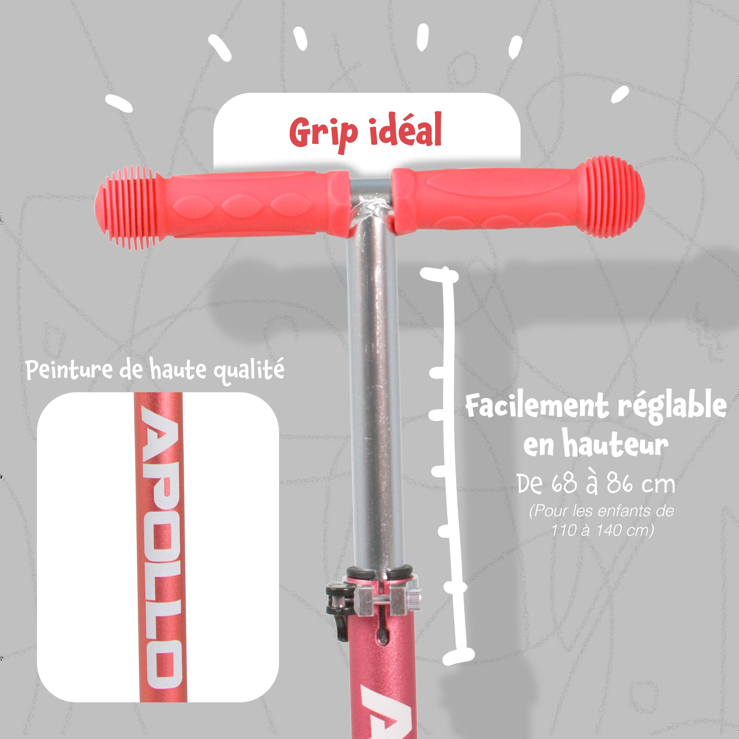 Apollo - Trottinette Kids Whiz à LED pour les enfants - Rouge