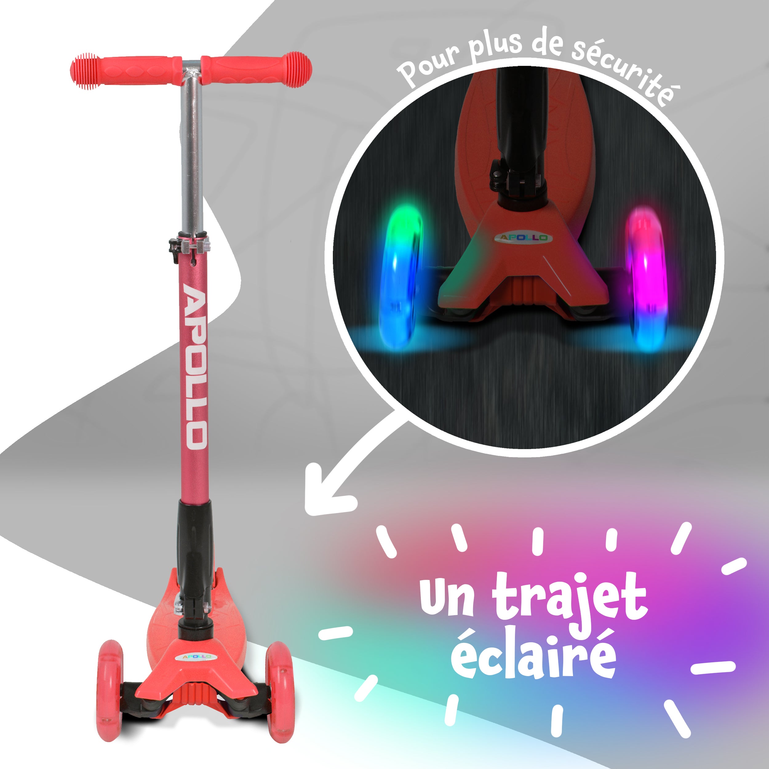 Apollo - Trottinette Kids Whiz à LED pour les enfants - Rouge