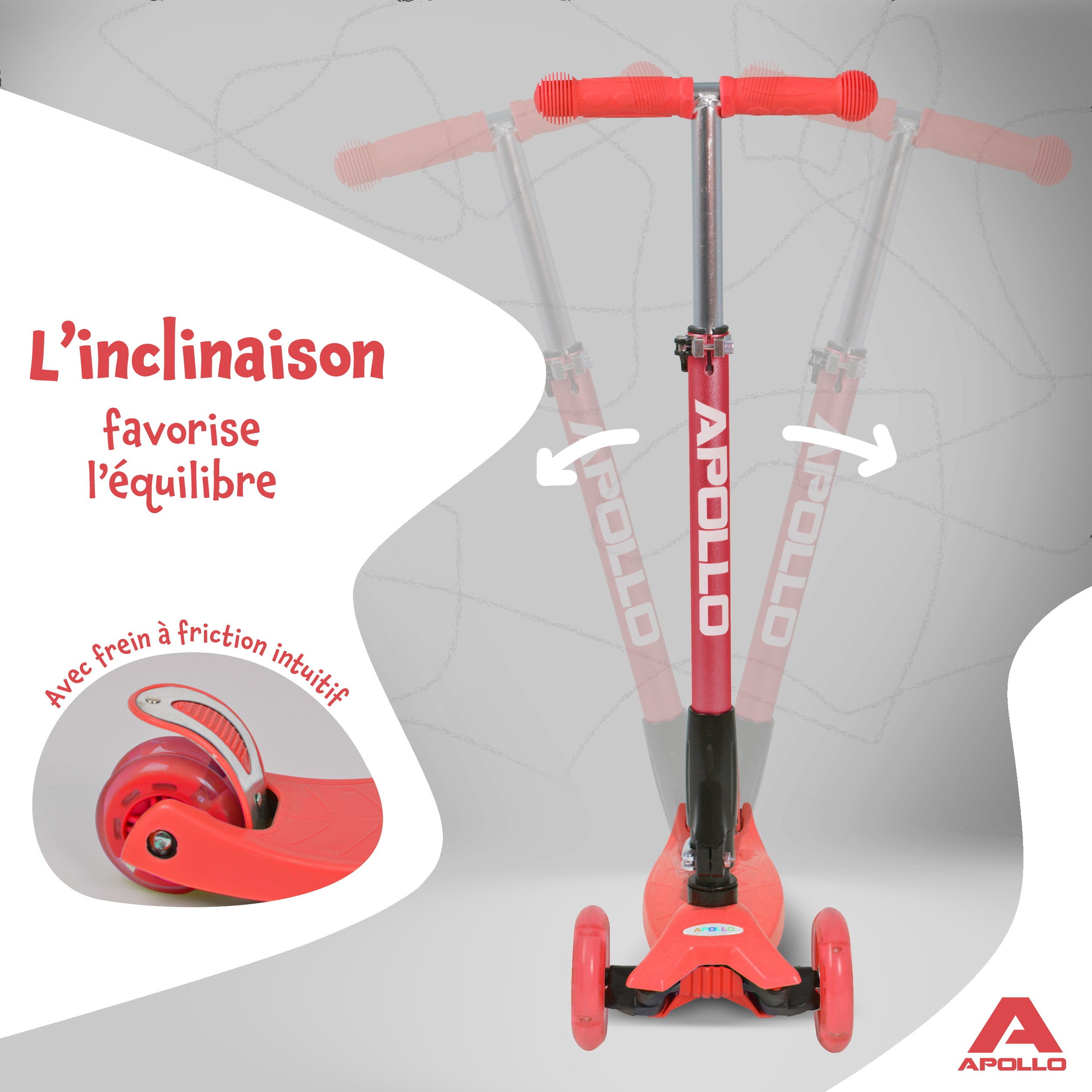 Apollo - Trottinette Kids Whiz à LED pour les enfants - Rouge