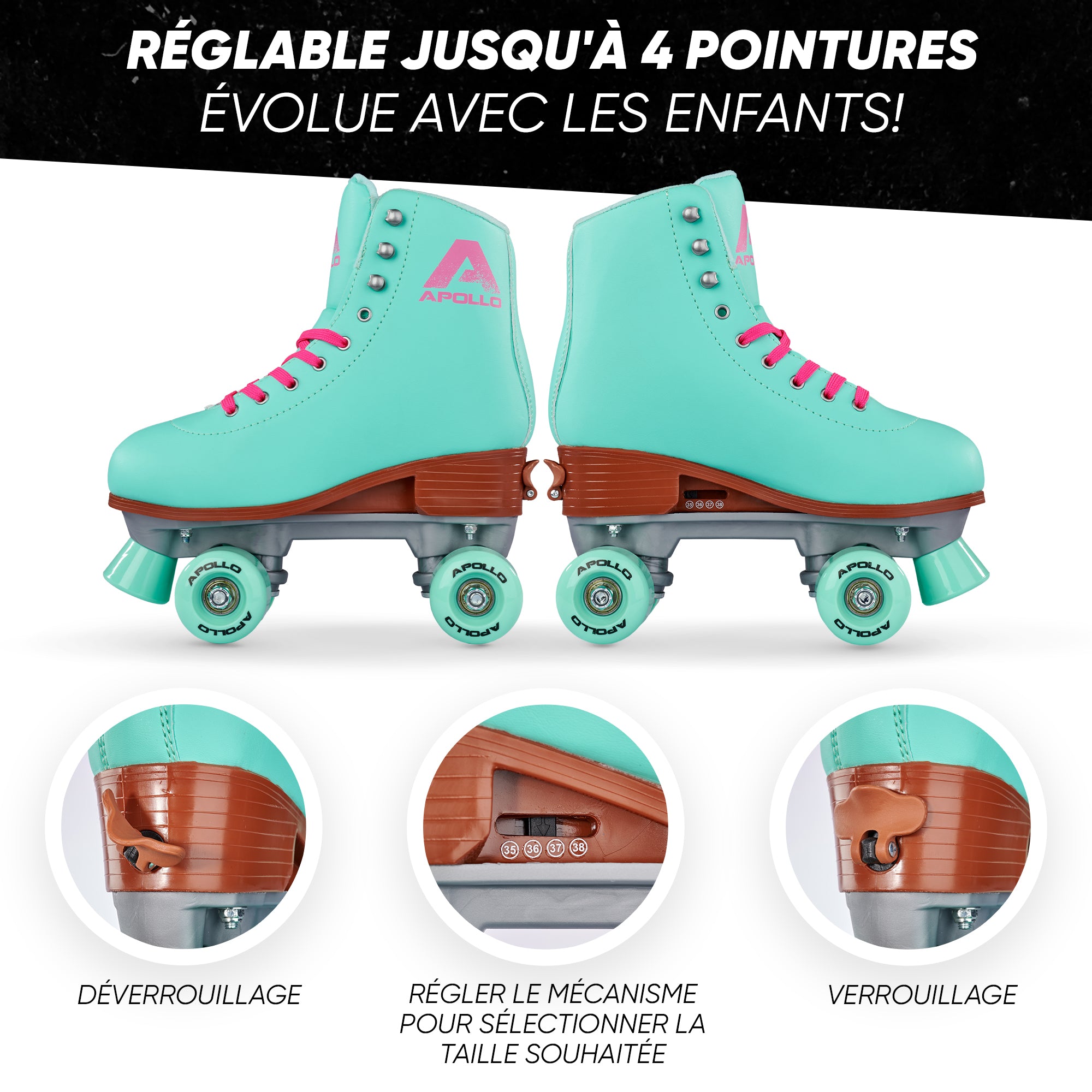 Apollo - Classic patins à roulettes fille et garçon - adolescents et adultes - Lagoon - L (39-42)