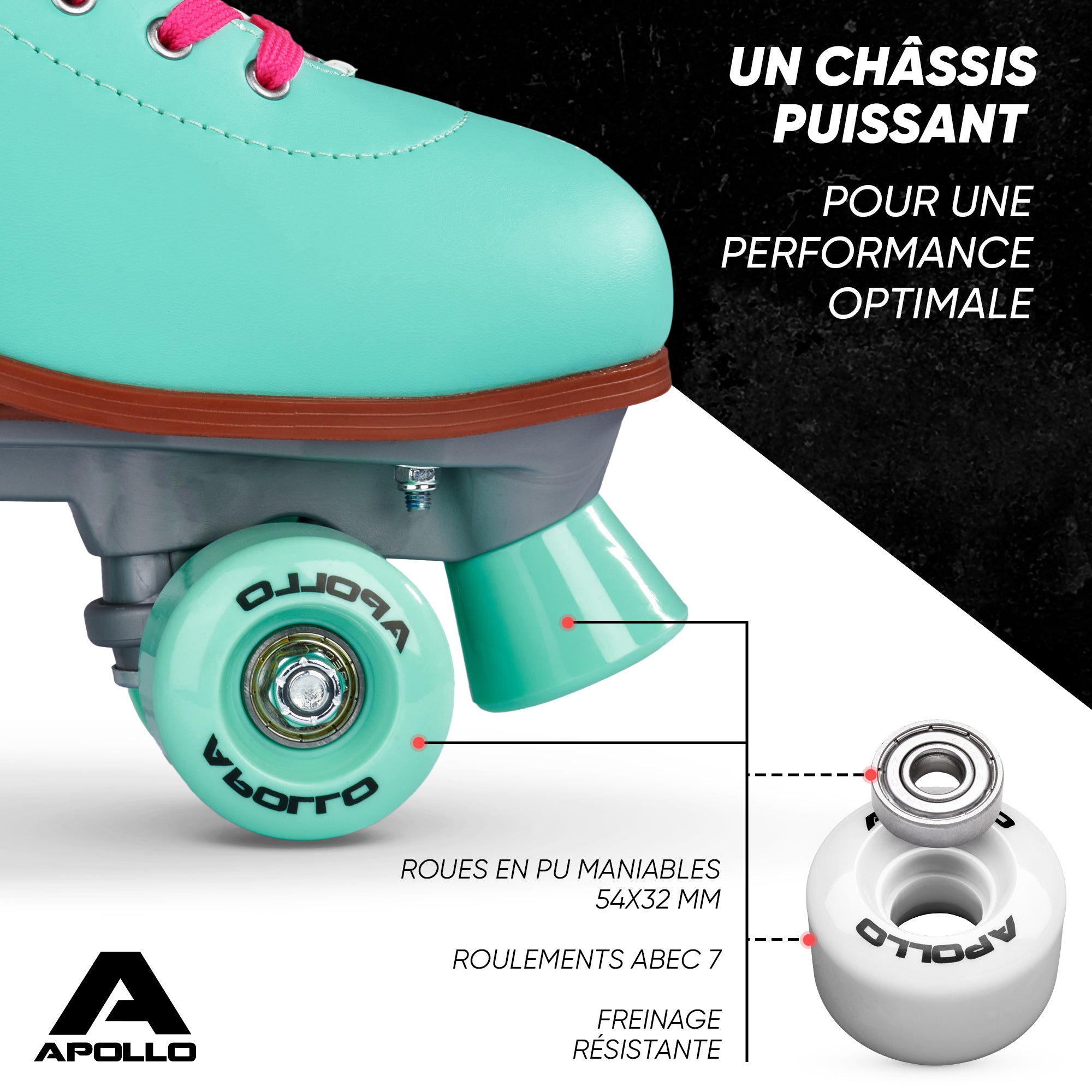 Apollo - Classic patins à roulettes fille et garçon - adolescents et adultes - Lagoon - L (39-42)