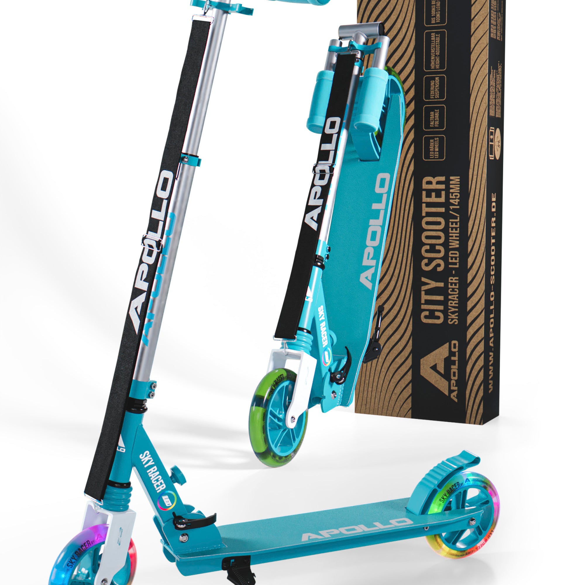 Apollo - Trottinette Skyracer - trottinette urbaine à suspension avec roues LED 145 mm - Menthe