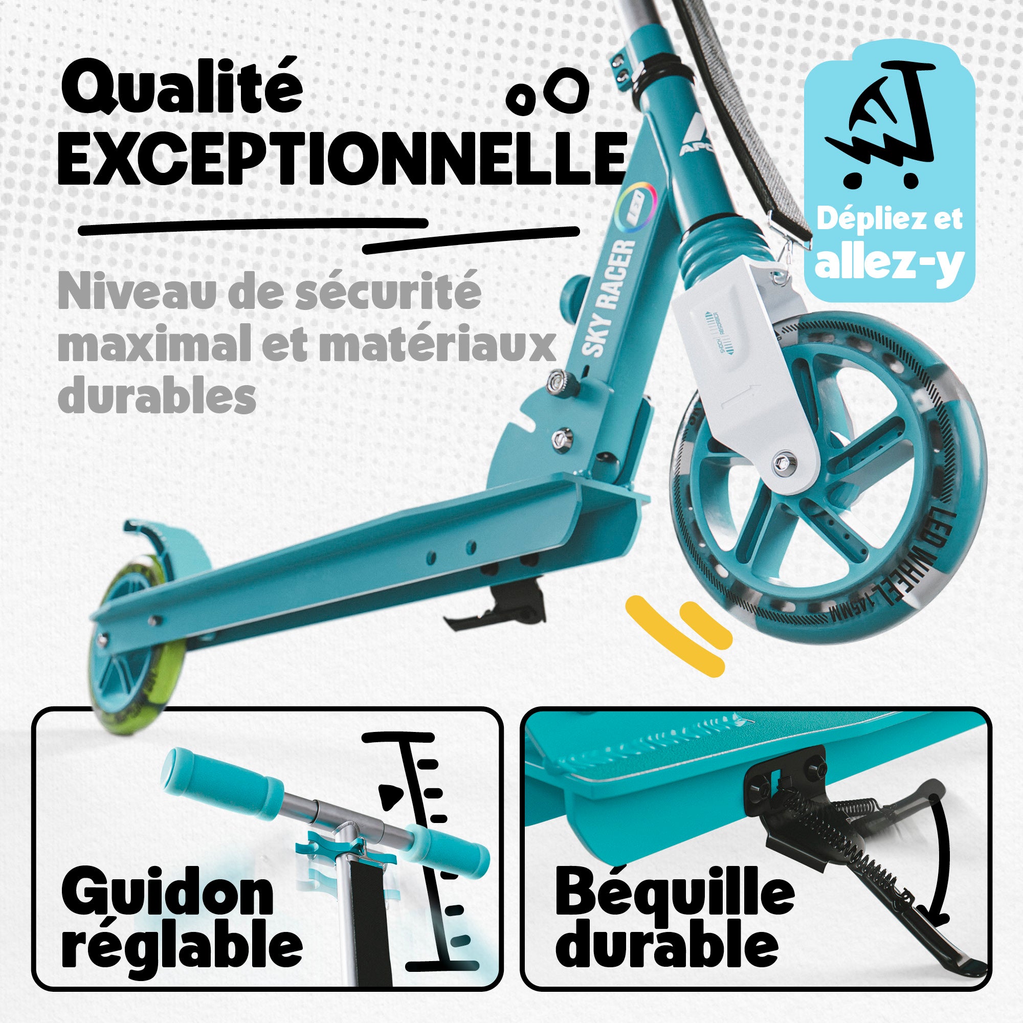 Apollo - Trottinette Skyracer - trottinette urbaine à suspension avec roues LED 145 mm - Menthe