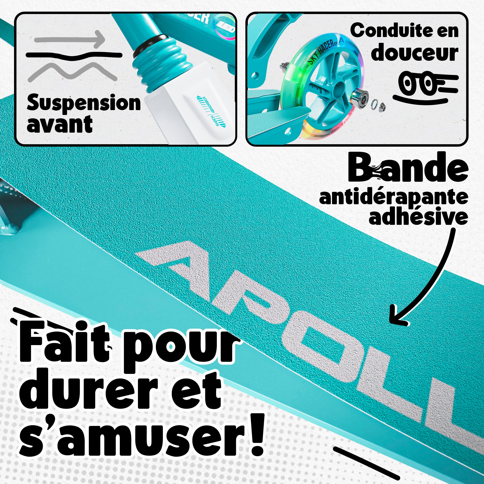 Apollo - Trottinette Skyracer - trottinette urbaine à suspension avec roues LED 145 mm - Menthe