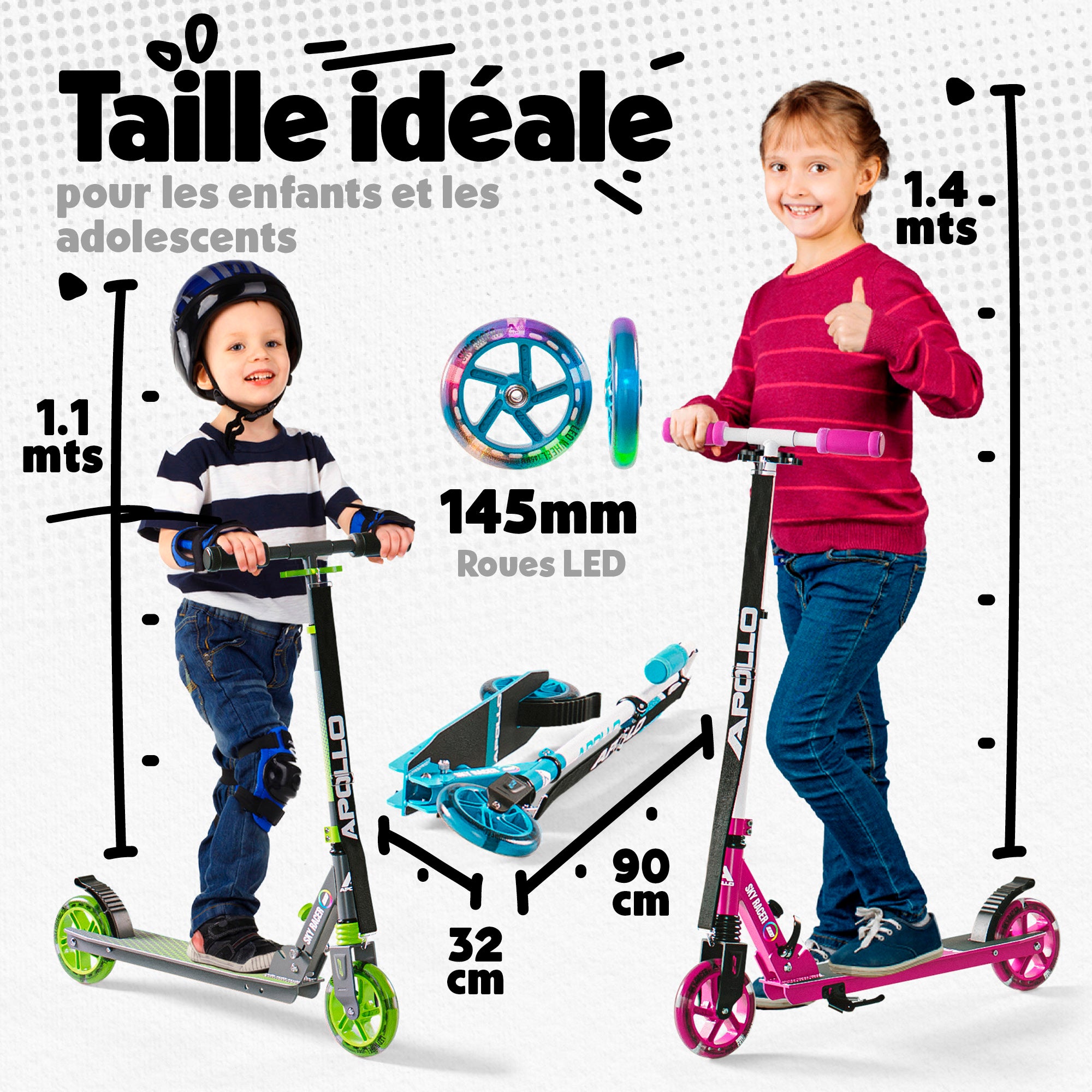 Apollo - Trottinette Skyracer - trottinette urbaine à suspension avec roues LED 145 mm - Menthe